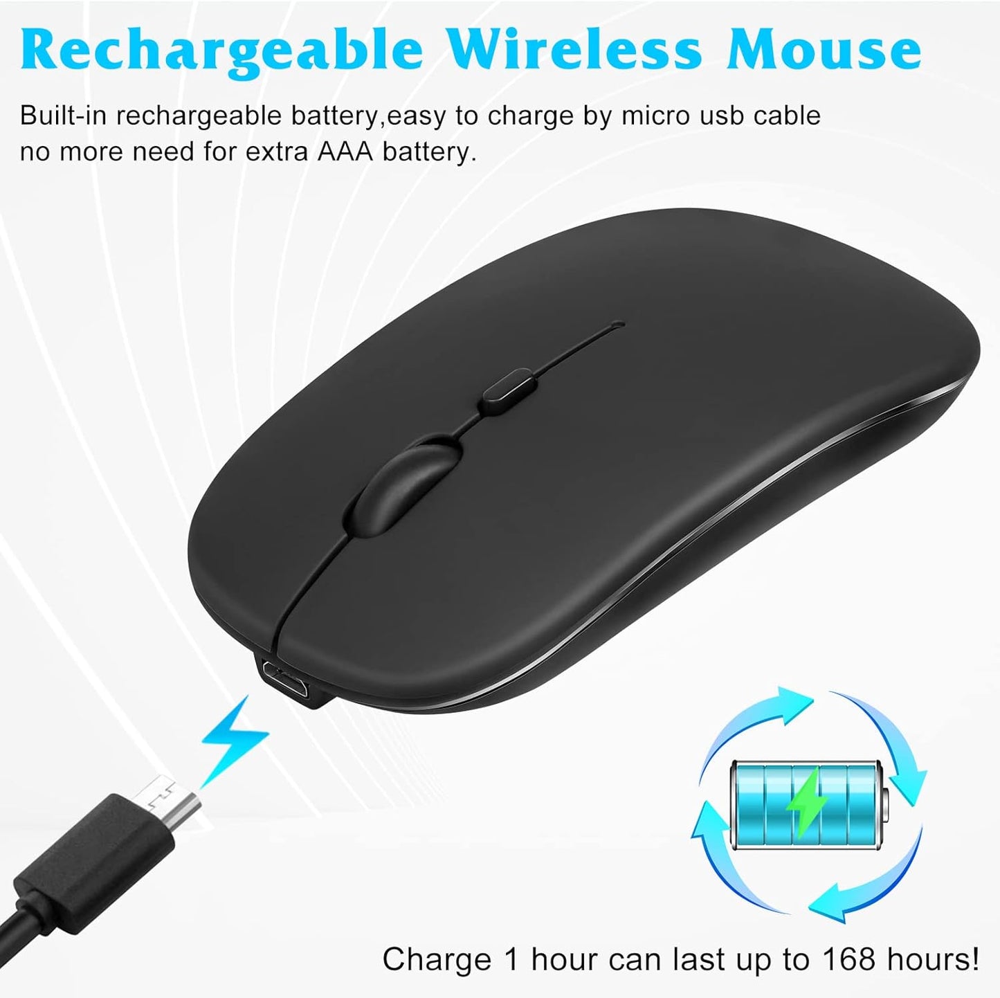 UrbanX - Rechargeable Bluetooth Wireless Mouse for Samsung Galaxy S22/S23/S24, Optical Tracking, Sleek Black Design