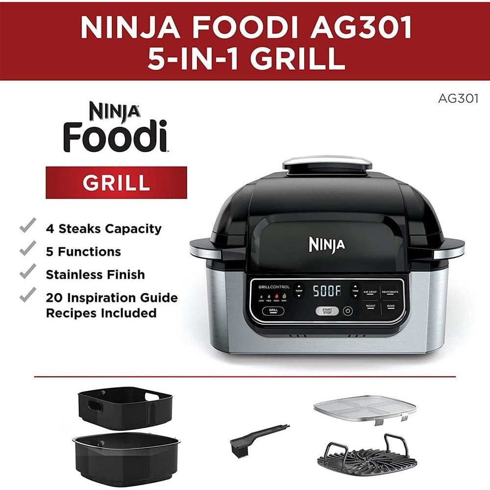 Ninja Foodi Ag 301 5 In 1 Indoor Electric Countertop Grill With 4 Quar Medaid