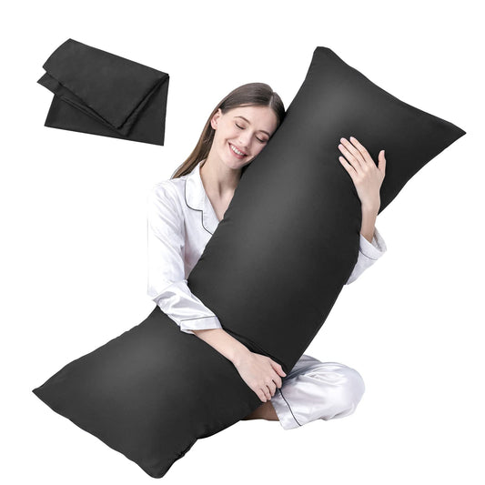 DOWNCOOL Luxury Full Body Pillow Insert with Fiber Cover - Ultra Soft Body Pillow for Sleeping - Breathable Long Bed Pillow Insert, 20"x54"(Black, with Cover) - Medaid International