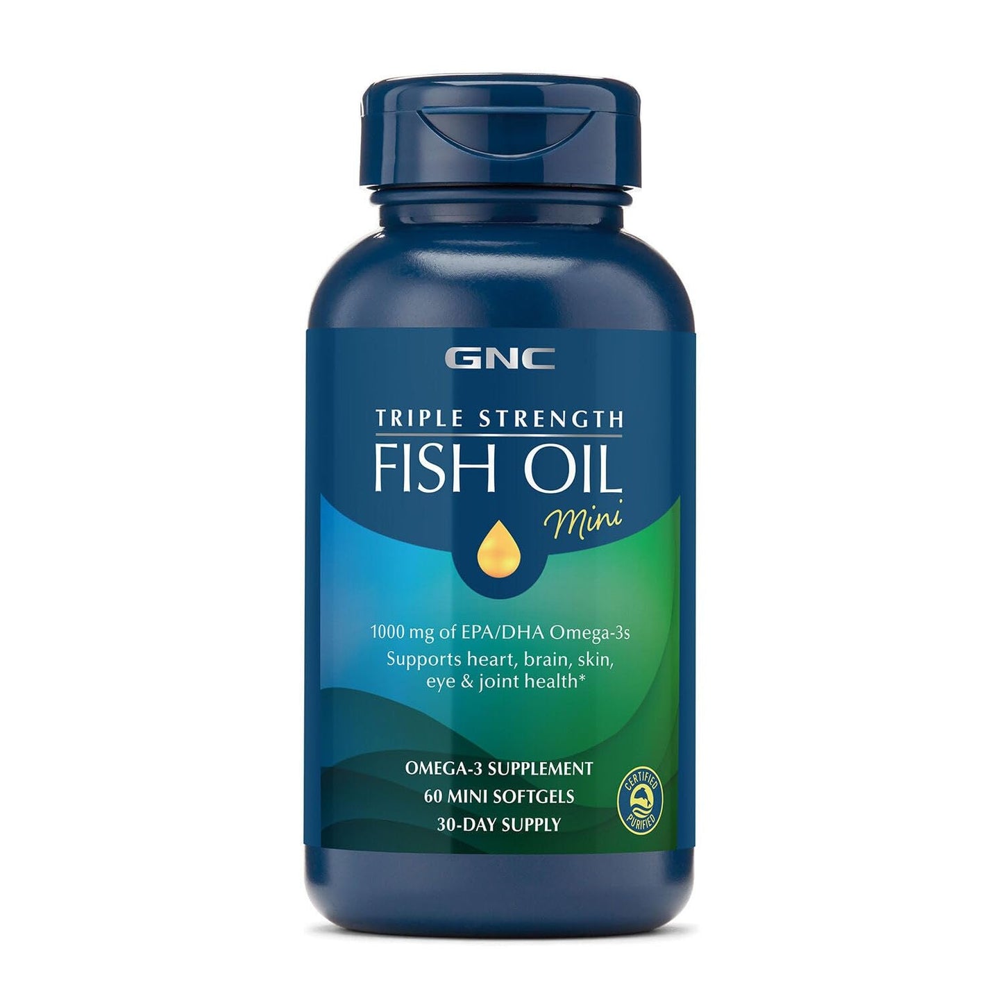 GNC Triple Strength Fish Oil Mini Omega 3 Supplement, 1000mg EPA and DHA, Supports Heart, Brain, Skin, Eye and Joint Health, 60 Mini Softgels - Medaid International