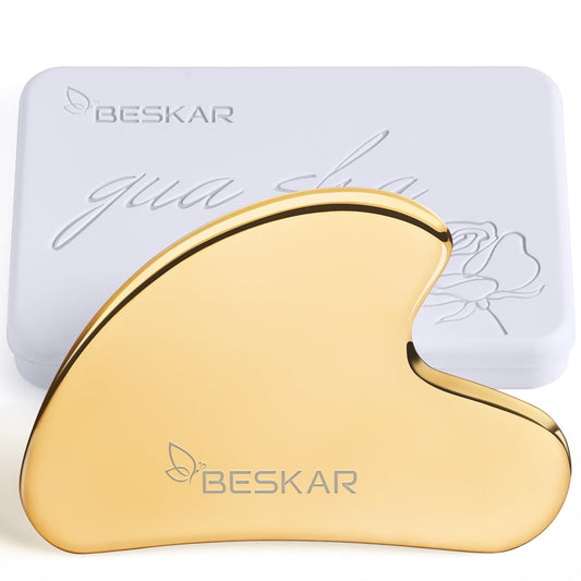 BESKAR Gua Sha Facial Tools, Stainless Steel Guasha Massage Sticks for Jawline Sculpting, Tighten Face Skin and Reduce Wrinkles, Face Eyes Body Neck Massage Tool, Skin Care Gift - Medaid International