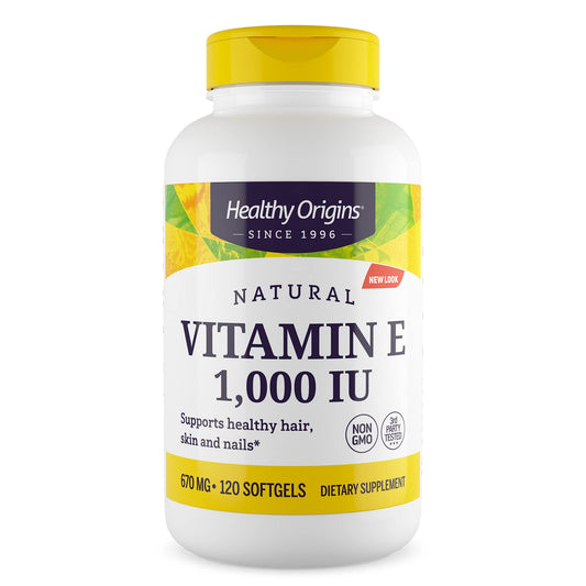 Healthy Origins Vitamin E, 1,000 IU (Natural) Mixed Tocopherols - Vitamin E Supplement - Gluten-Free & Non-GMO Skin, Hair & Nails Vitamin - 120 Softgels - Medaid International