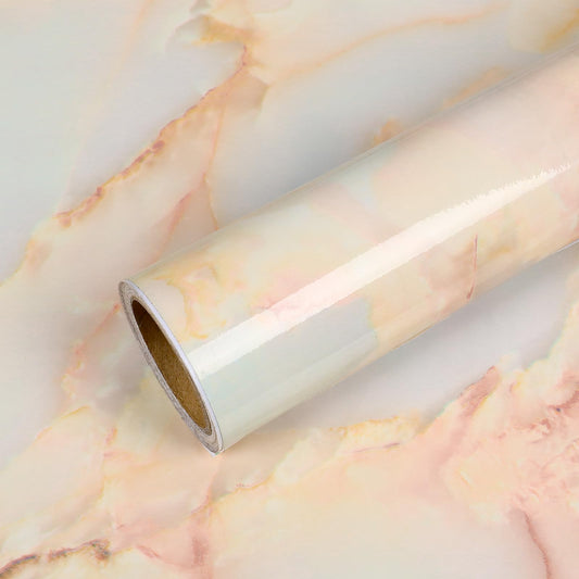 VEELIKE 15.74''x118.11'' Gold Pink Marble Contact Paper Wallpaper Stick and Peel Self Adhesive Removable Waterproof Wall Covering for Table Countertop Cabinet Drawer - Medaid International