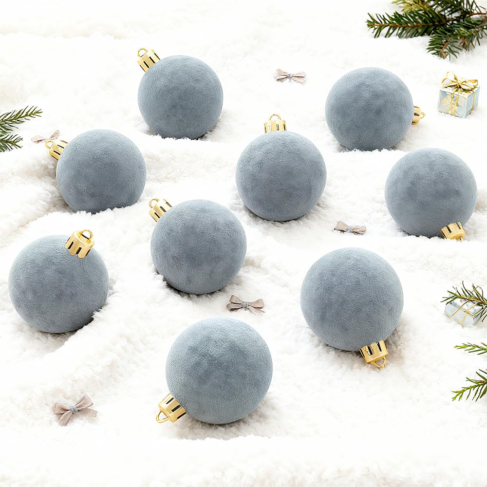 4Pcs Velvet Christmas Ball Ornaments, Grey Hanging Decor for Xmas Tree, Perfect for Holiday Thanksgiving Celebrations Christmas Indoor Home Party Decorations - Medaid International