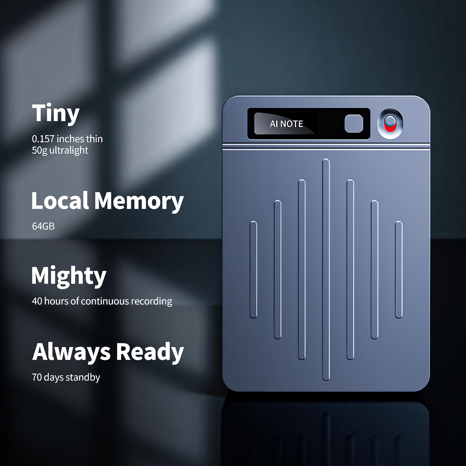 AI Voice Recorder Translator App Control, Transcribe & Summarize with AI Technology, Support Multiple Languages, 64GB, 40H Battery, 10m Pickup, for Lectures, Meetings, Calls, Silver - Medaid International