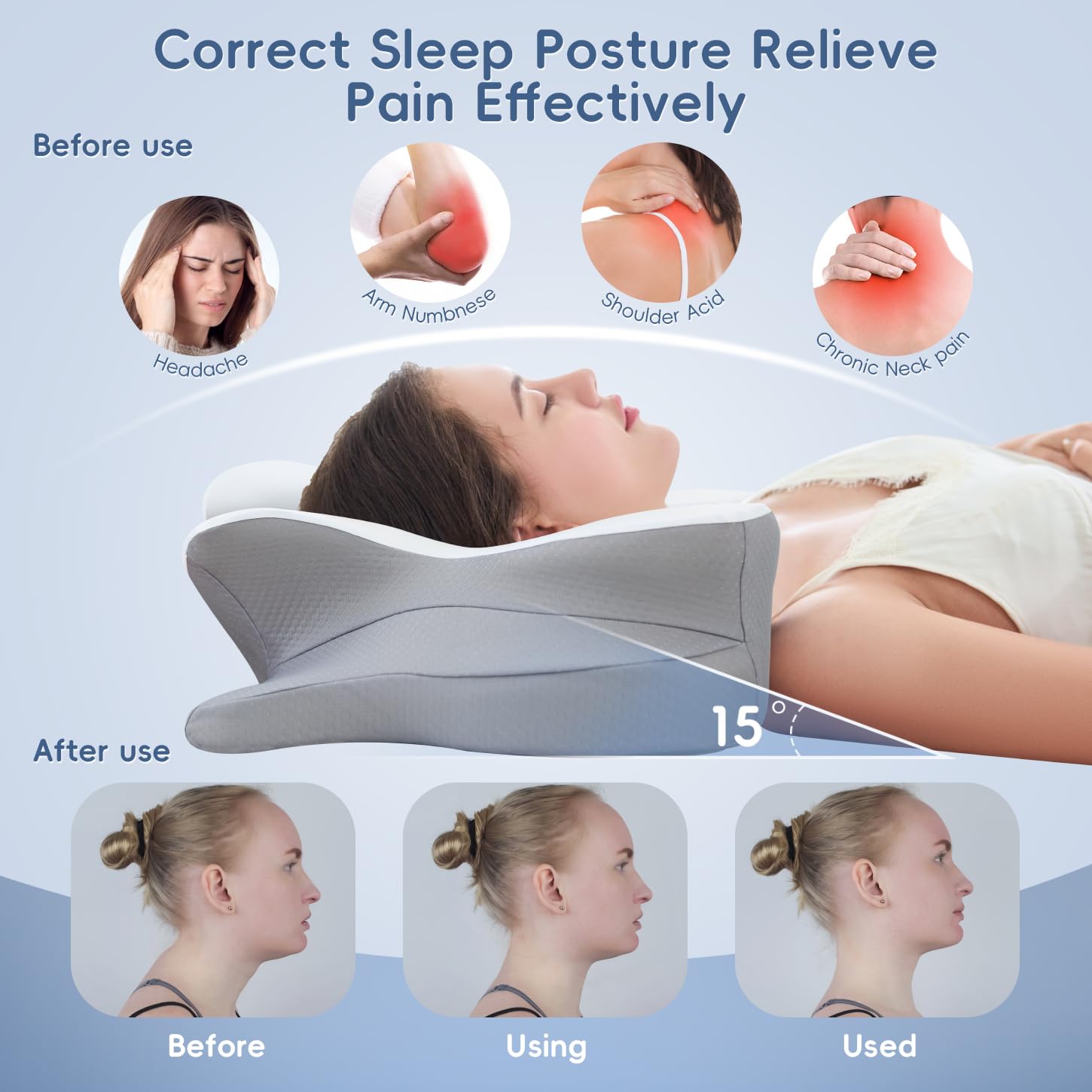 Cervical Neck Pillow, Ergonomic Memory Foam Pillows for Neck Pain Relief with Breathable Pillowcase, Adjustable Contour Neck Support Pillow for Side Back Stomach Sleepers, Odorless - Medaid International