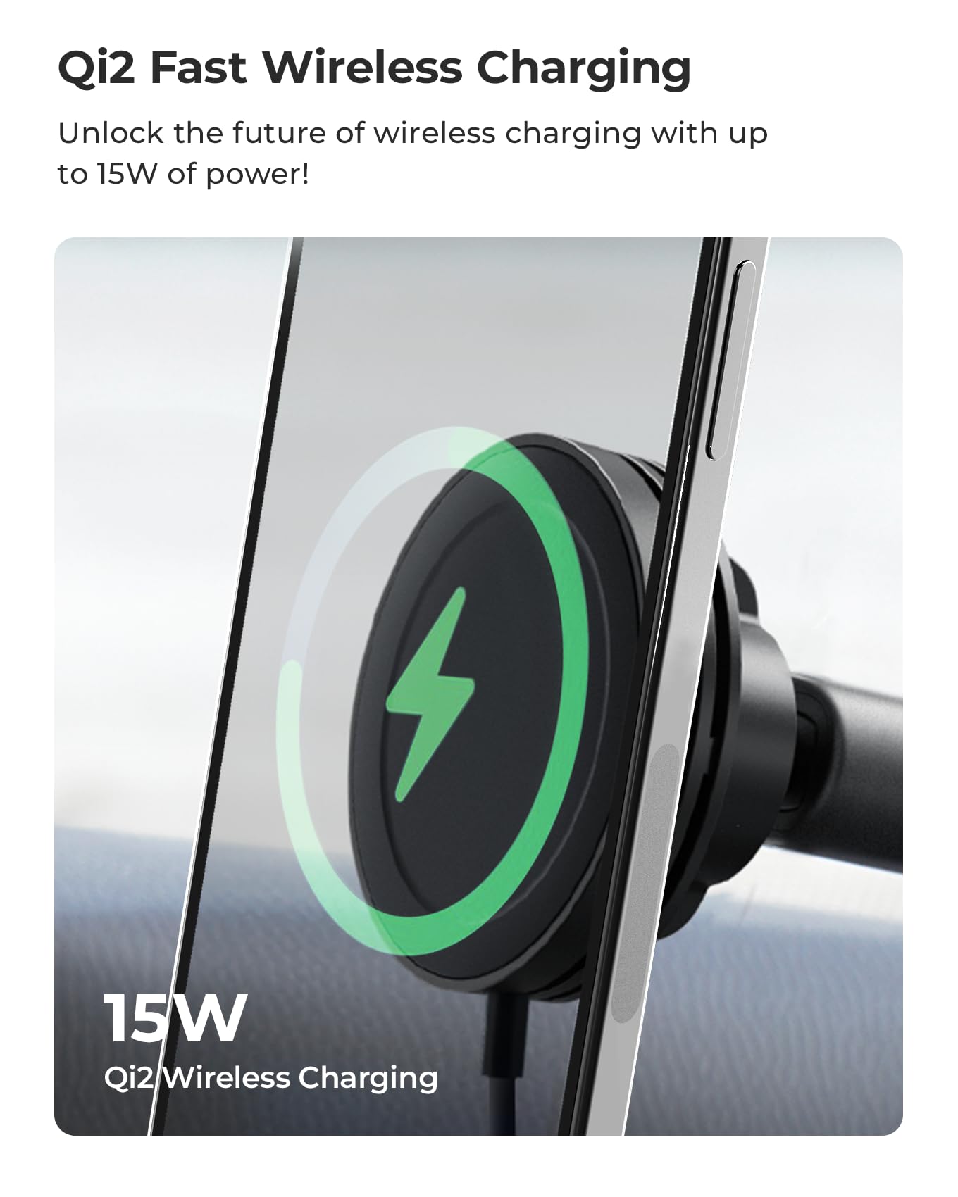iOttie Velox Qi2 Mini 15W Wireless Charger Car Mount - Dash & Windshield Car Phone Holder - MagSafe Compatible iPhone Mount for Qi2 Smartphones (iPhone 12, 13, 14, 15, and 16) - Car Charger Included - Medaid International