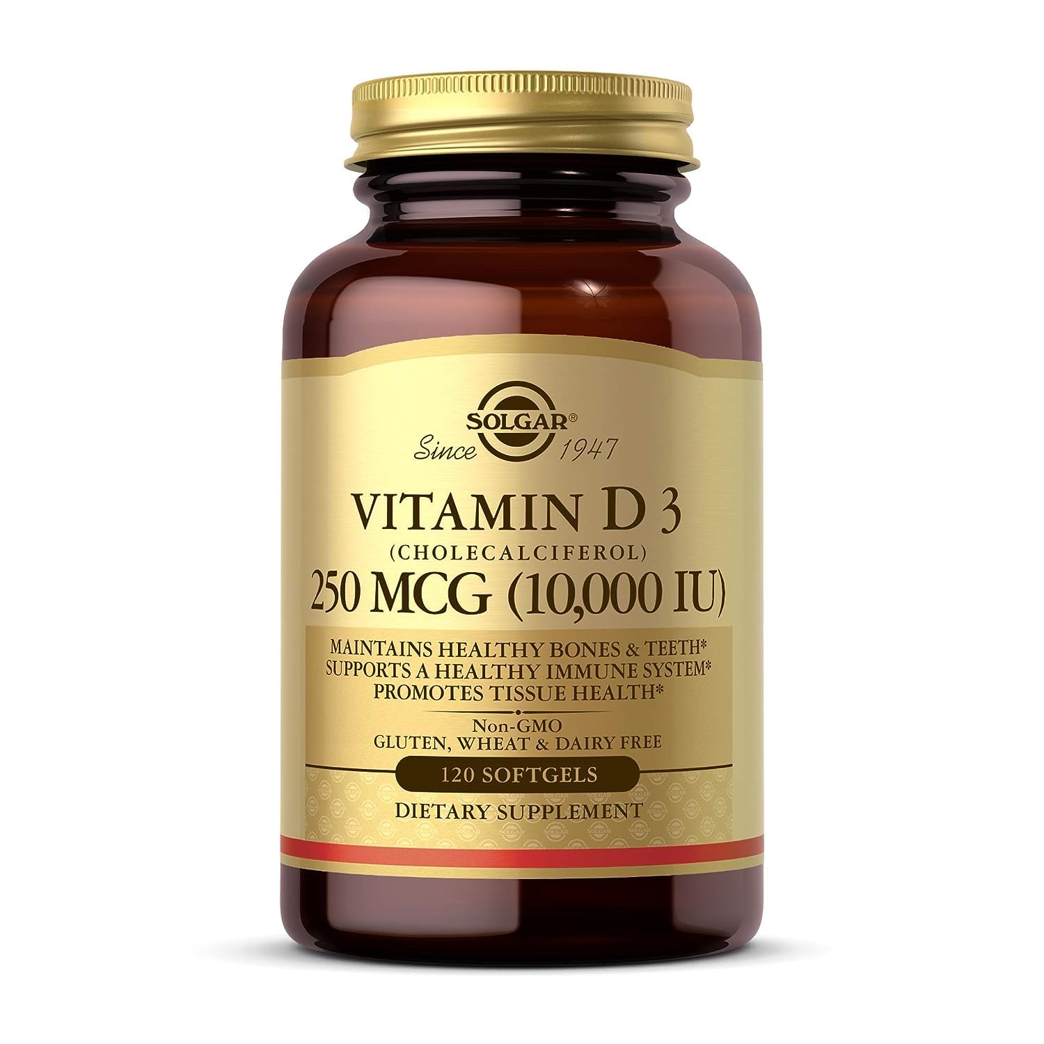 Solgar Vitamin D3 (Cholecalciferol) 250 MCG (10,000 IU), 120 Softgels - Helps Maintain Healthy Bones & Teeth - Immune System Support - Non GMO, Gluten/ Dairy Free - 120 Servings - Medaid International