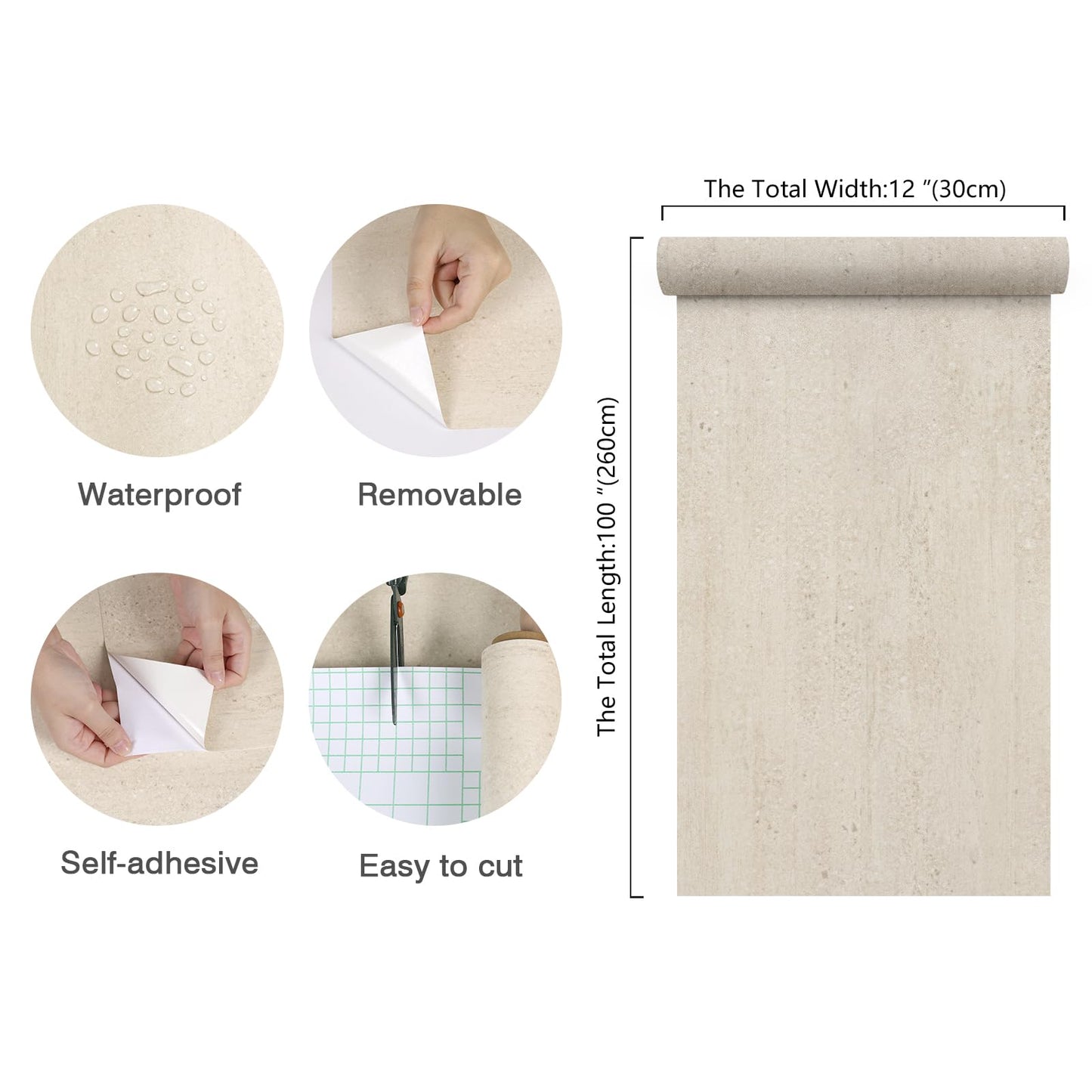 CHIHUT 12"x100" Matte Beige Marble Peel and Stick Wallpaper Waterproof Self Adhesive Marble Contact Paper for Countertops Granite Vinyl Wrap for Kitchen Cabinets Desk Counter Top Stick Paper - Medaid International