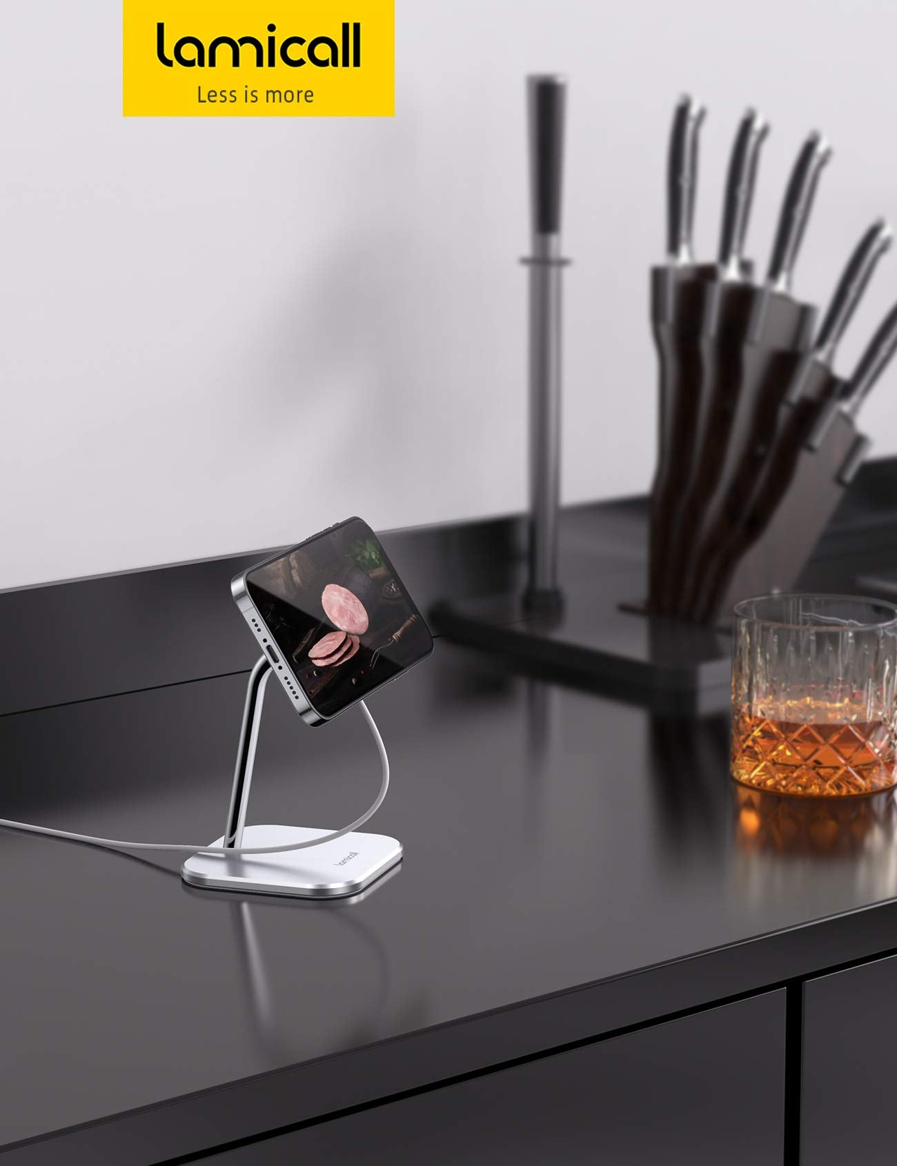 Lamicall Phone Stand for Apple 15W MagSafe Charger - [Charger Not Included] 360 Rotation Adjustable Aluminum Charging Holder Dock for Desk, Compatible with iPhone 17 16 15 14 Air, Pro, Pro Max, Plus - Medaid International