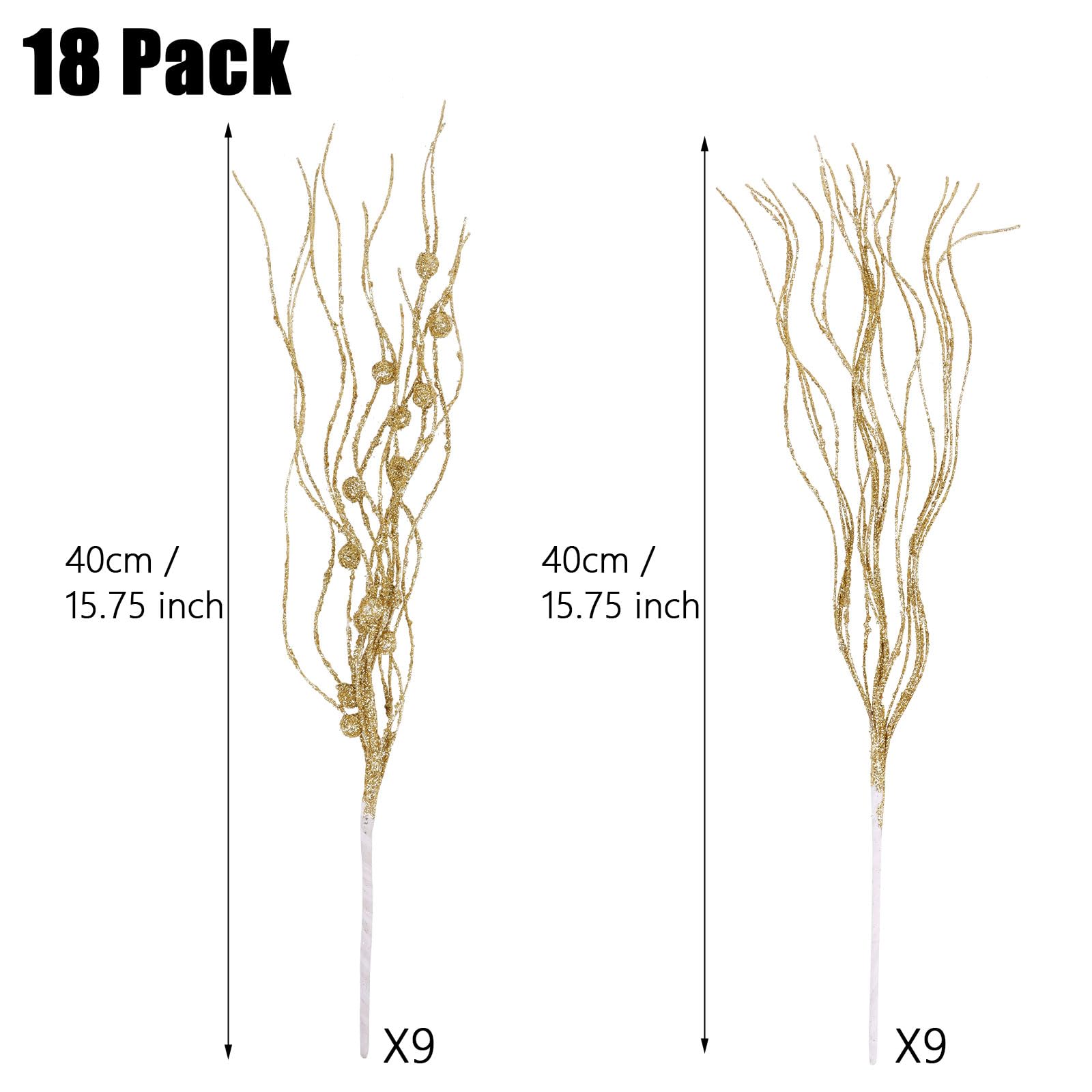 LOAVER 18 Pack Christmas Artificial Glitter Berry Stem Ornaments,15.7 Inches Decorative Xmas Picks Glittery Twigs Bead Sticks for Christmas Tree DIY Crafts Vase Fillers Party Supplies(Gold) - Medaid International
