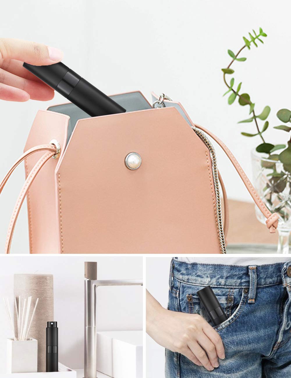 LISAPACK 8ML Atomizer Perfume Spray Bottle for Travel (3 PCS) Empty Cologne Dispenser, Portable Sprayer (Black) - Medaid International