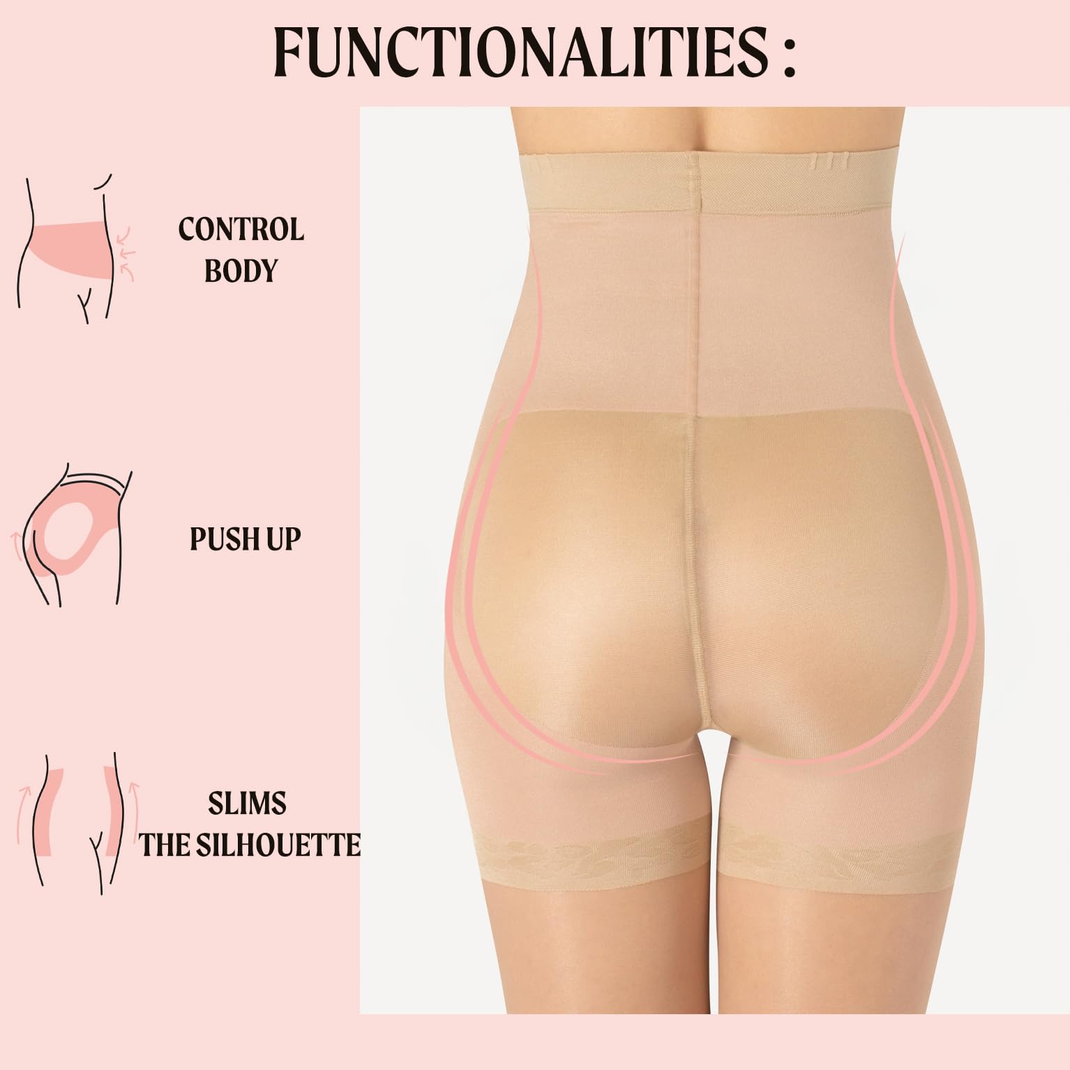 CALZITALY High Waist tights Control Top Shaping Nylons, Shaping Pantyhose, 20 Denier Sheer Shaping Tights for All Day Use (Medium, Skin) - Medaid International