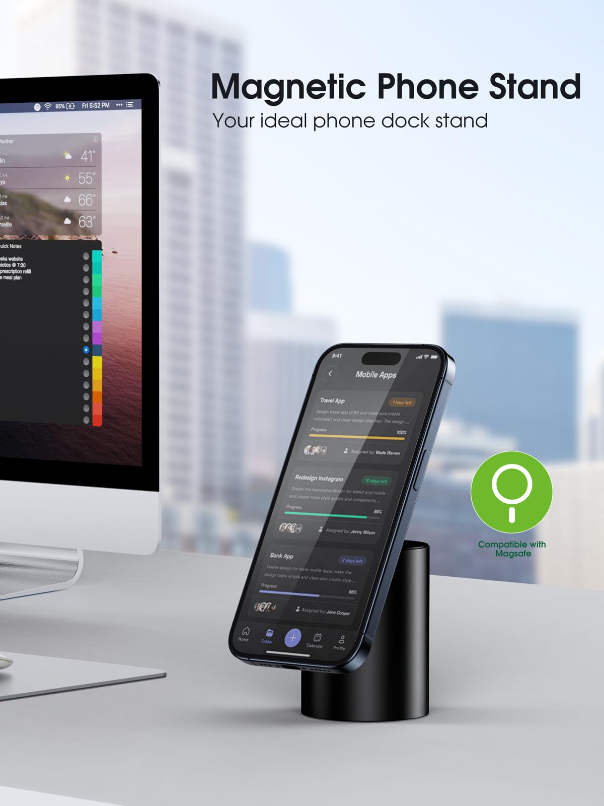 elitehood Heavy Duty Aluminum Magnetic Phone Stand, for Magsafe Stand for iPhone, Adjustable Cell Phone Holder for Desk, Computer Office Desk Accessories, Fits 4-11in iPhone, Kindle, iPads, Tablets - Medaid International