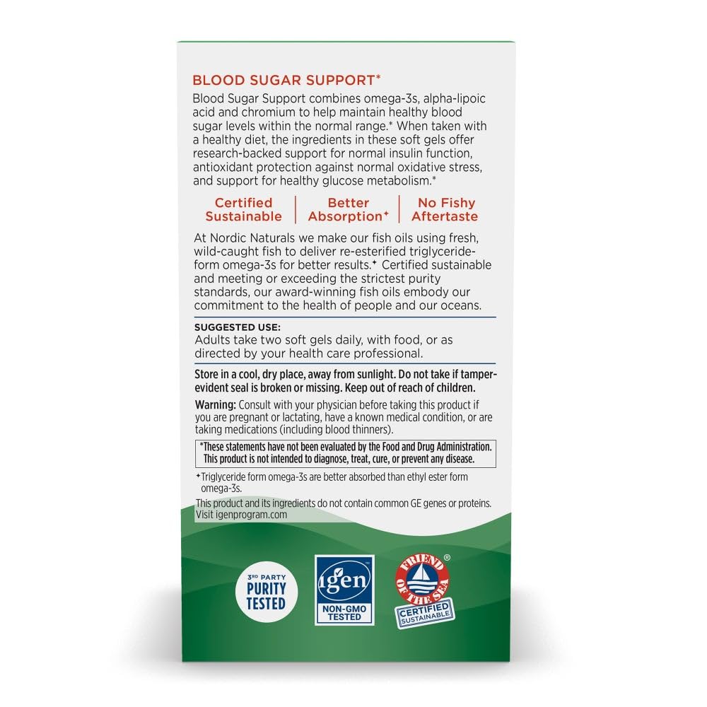 Nordic Naturals Omega Blood Sugar, Lemon - 60 Soft Gels - 896 mg Omega-3 + Alpha-Lipoic Acid & Chromium - Metabolism - Non-GMO - 30 Servings - Medaid International
