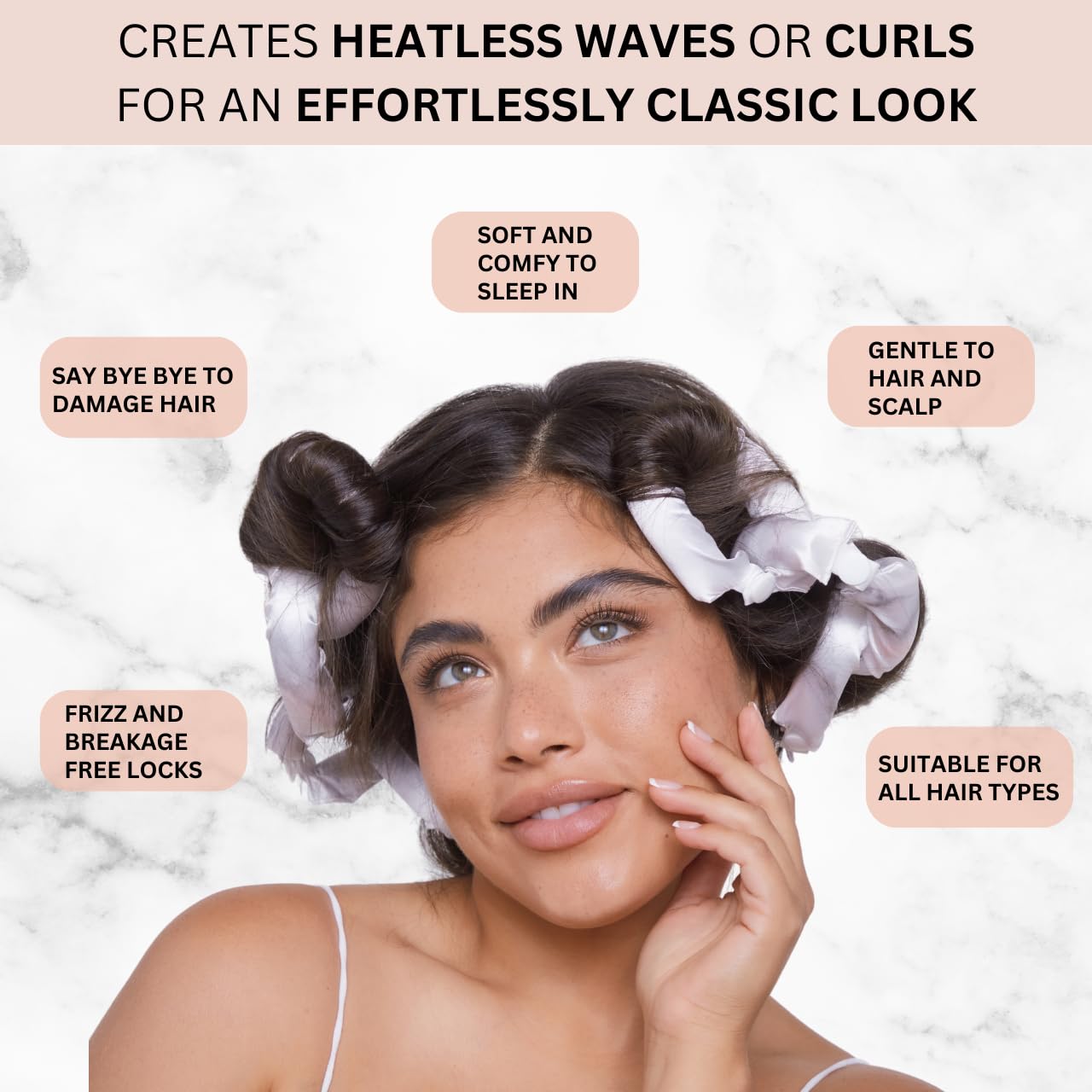 Kitsch Satin Pillow Rollers -Heatless Hair Curler, Hair Rollers, Heatless Curls Overnight, Flexible Curling Rods for Long &Short Hairs, Flexi Rod Curlers to Sleep in, Overnight Blowout Rods-6pc Marble - Medaid International