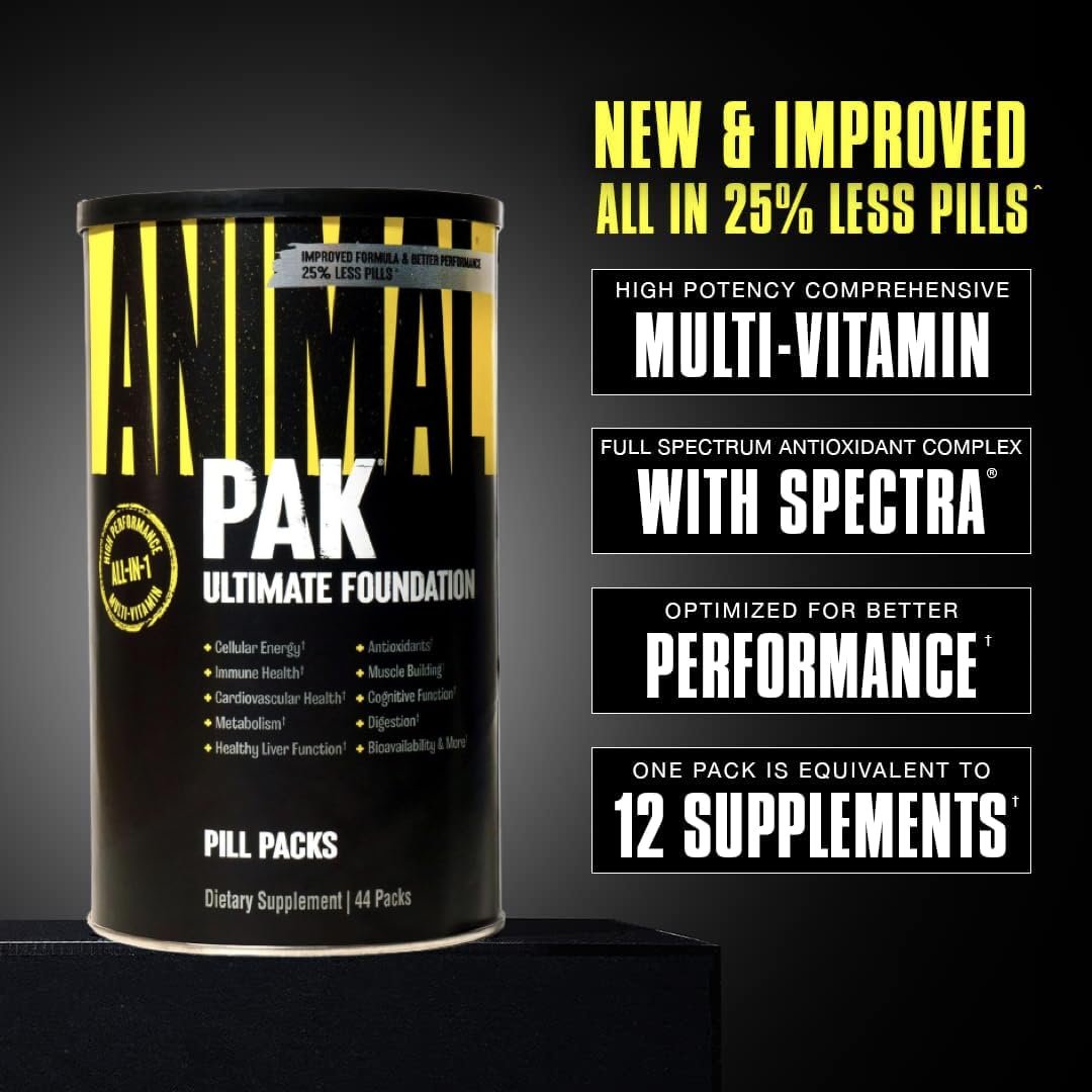 Animal Pak - Convenient Multivitamin for Men & Women Daily All-in-One Vitamin & Supplement Pack - Zinc, Vitamins C, B, D, Amino Acids, and Immune Support - Sports Nutrition Performance - 44 Count - Medaid International