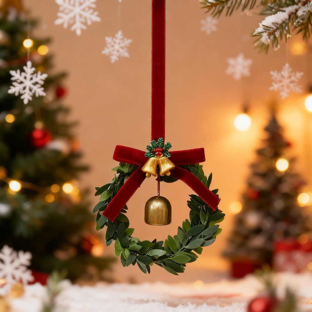 Christmas Bell Wreath Ornament, Festive Jingle Bell Wreath for Christmas Tree Decoration, Hanging Ornament for Home Party Xmas Tree Decor,Green Leaf Bell - Medaid International
