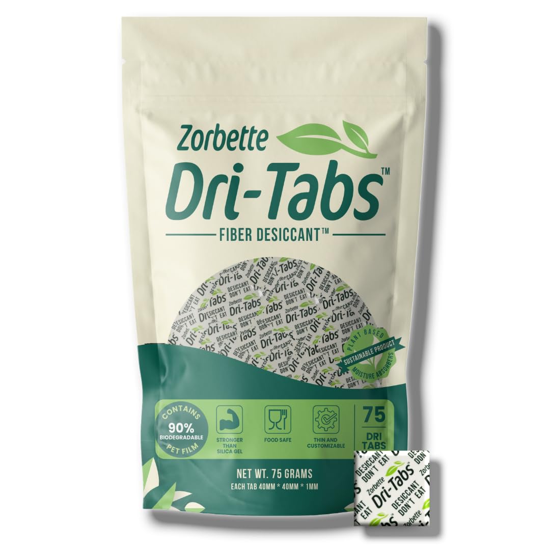 Zorbette Dri-Tabs | Food-Safe Moisture Absorbers – Keep Fruits, Veggies, Snacks, Bread & More Fresher, Longer! Eco-Friendly, Plant Based Desiccant That Replaces Silica Gel Packets - 75pk (Green) - Medaid International