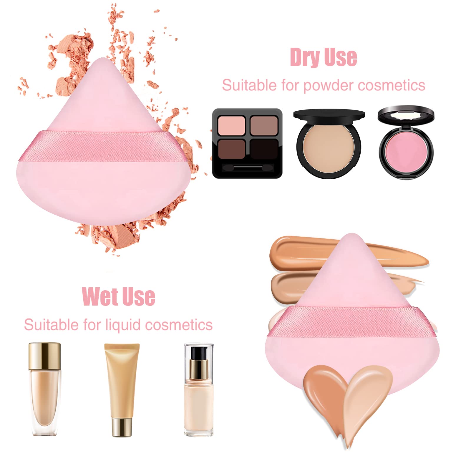 9 PCS Powder Puff, Face Soft Triangle Makeup Puff for Loose Powder Setting Powder, Velour Makeup Blender Sponge Set Beauty Makeup Tool (Pink) - Medaid International