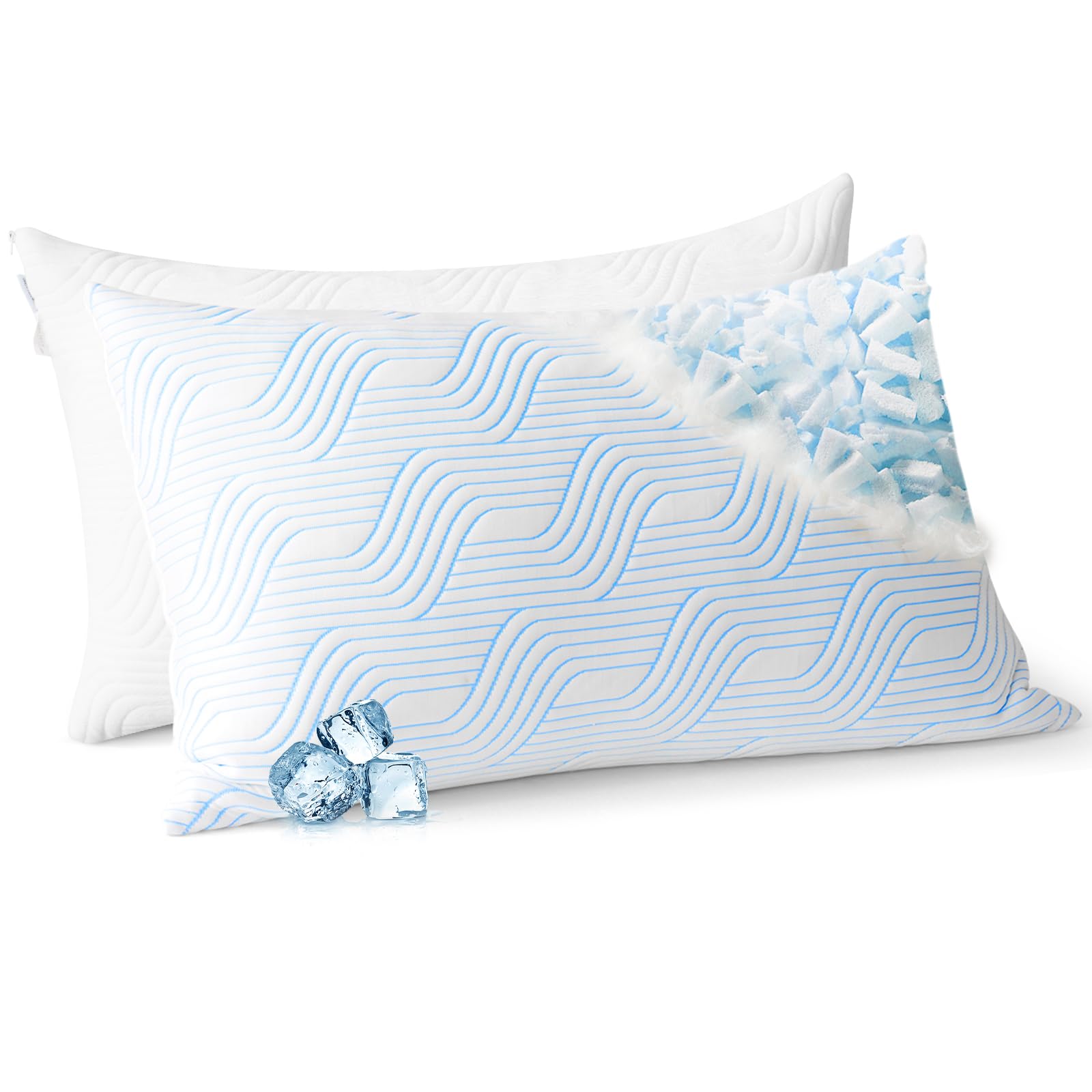 VONPURE Shredded Memory Foam Pillows Queen Size Set of 2, Adjustable Loft Cooling Firm Bed Pillows for Hot Sleepers, Side Back and Stomach Sleepers - Medaid International