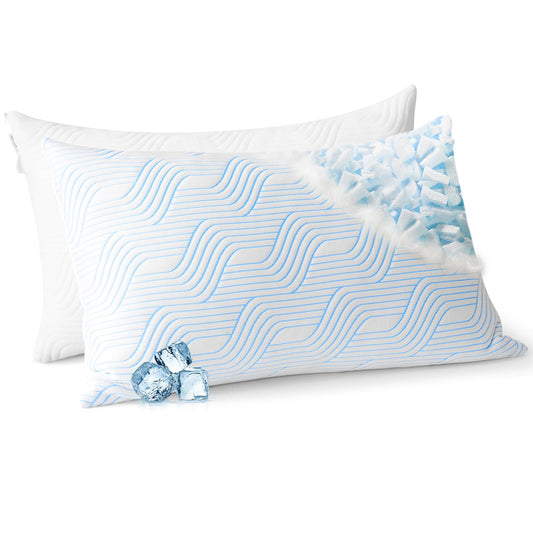 VONPURE Shredded Memory Foam Pillows Queen Size Set of 2, Adjustable Loft Cooling Firm Bed Pillows for Hot Sleepers, Side Back and Stomach Sleepers - Medaid International