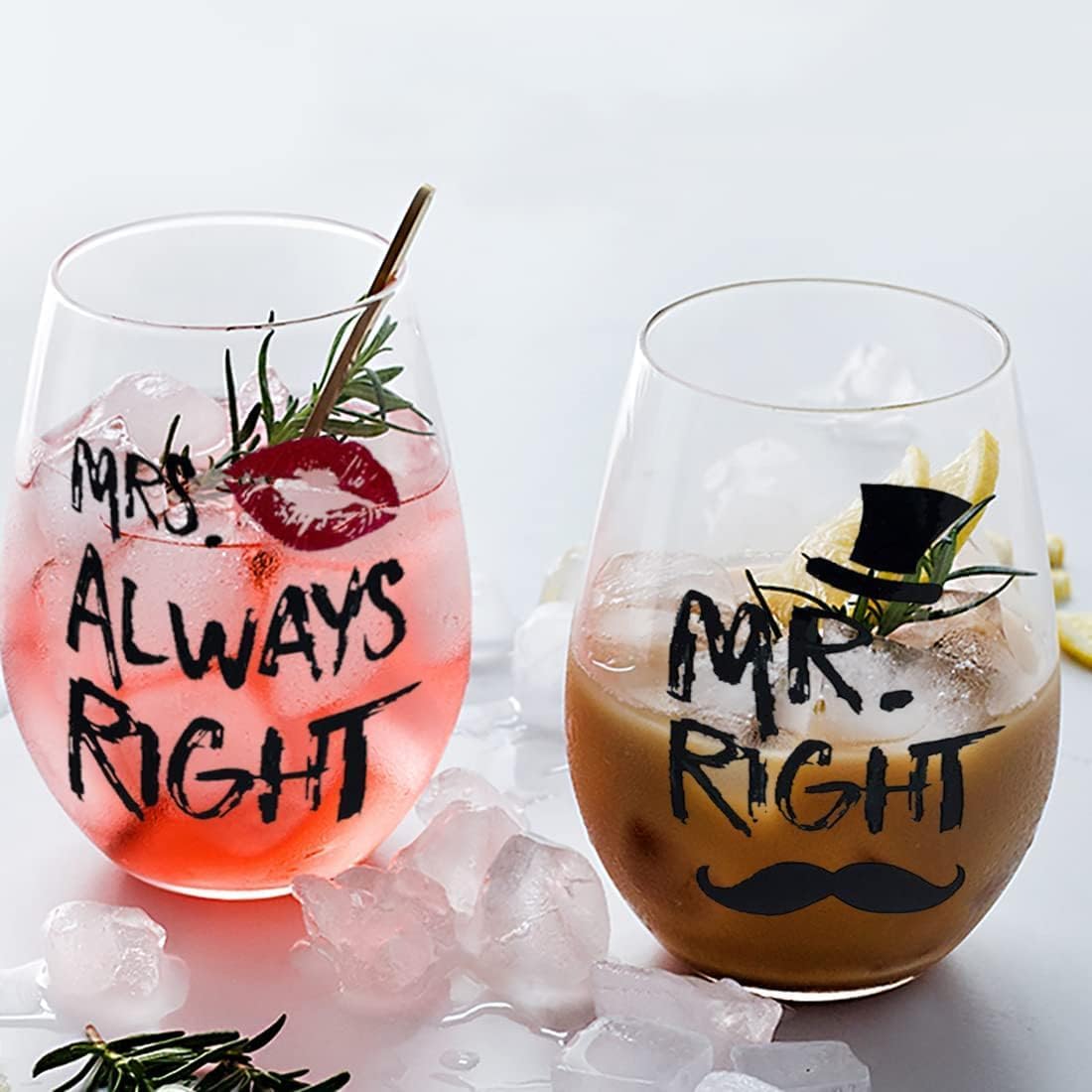 Yalucky Mr and Mrs Wine Glasses Set, Couple Mug Wedding Gifts, Golden Engagement Anniversary Presents for Bride and Groom, Husband & Wife, Bridal Shower Newlywed, Boy And Girl Friend - Medaid International