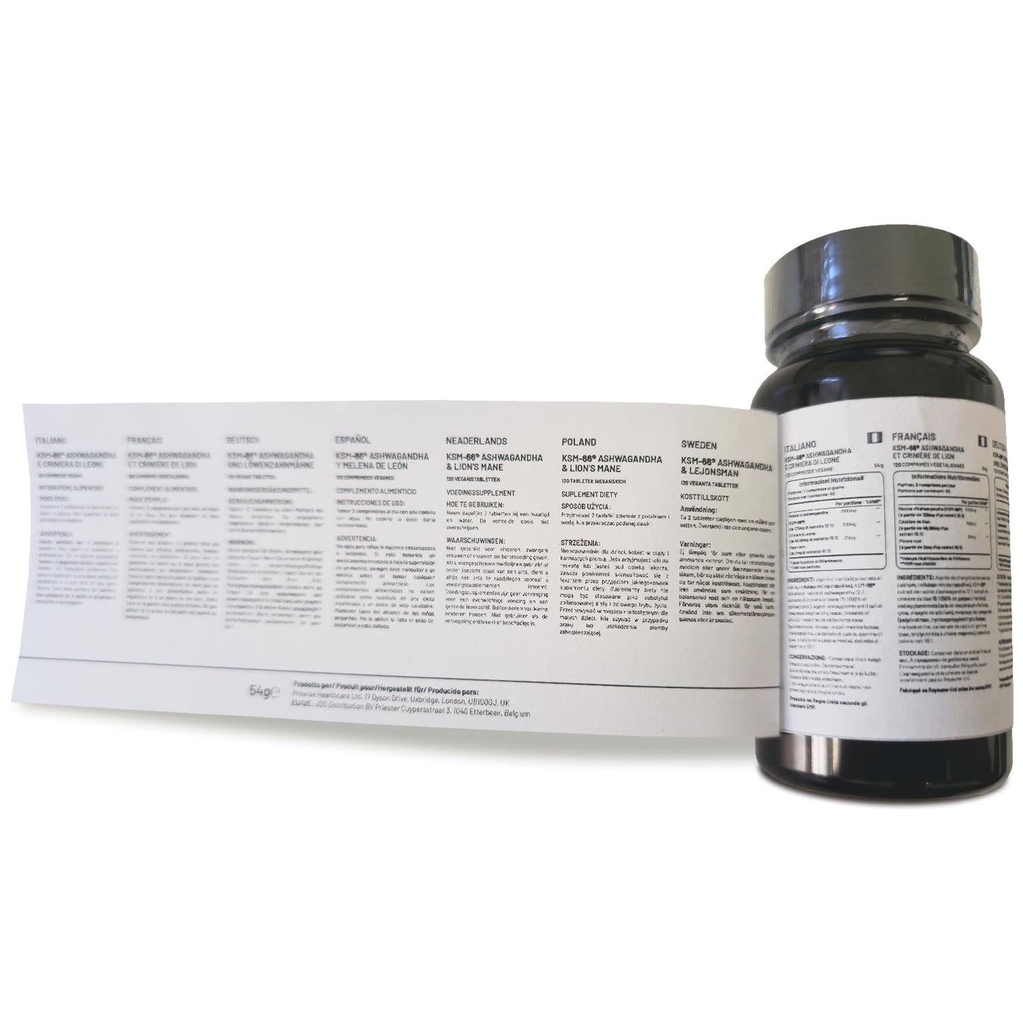 KSM-66 Ashwagandha and Lions Mane Tablets - High Strength 2200mg | KSM-66 Ashwagandha Root Extract and Lions Mane Mushroom Extract - 120 Vegan Tablets with Black Pepper - UK Made by Prowise - Medaid International