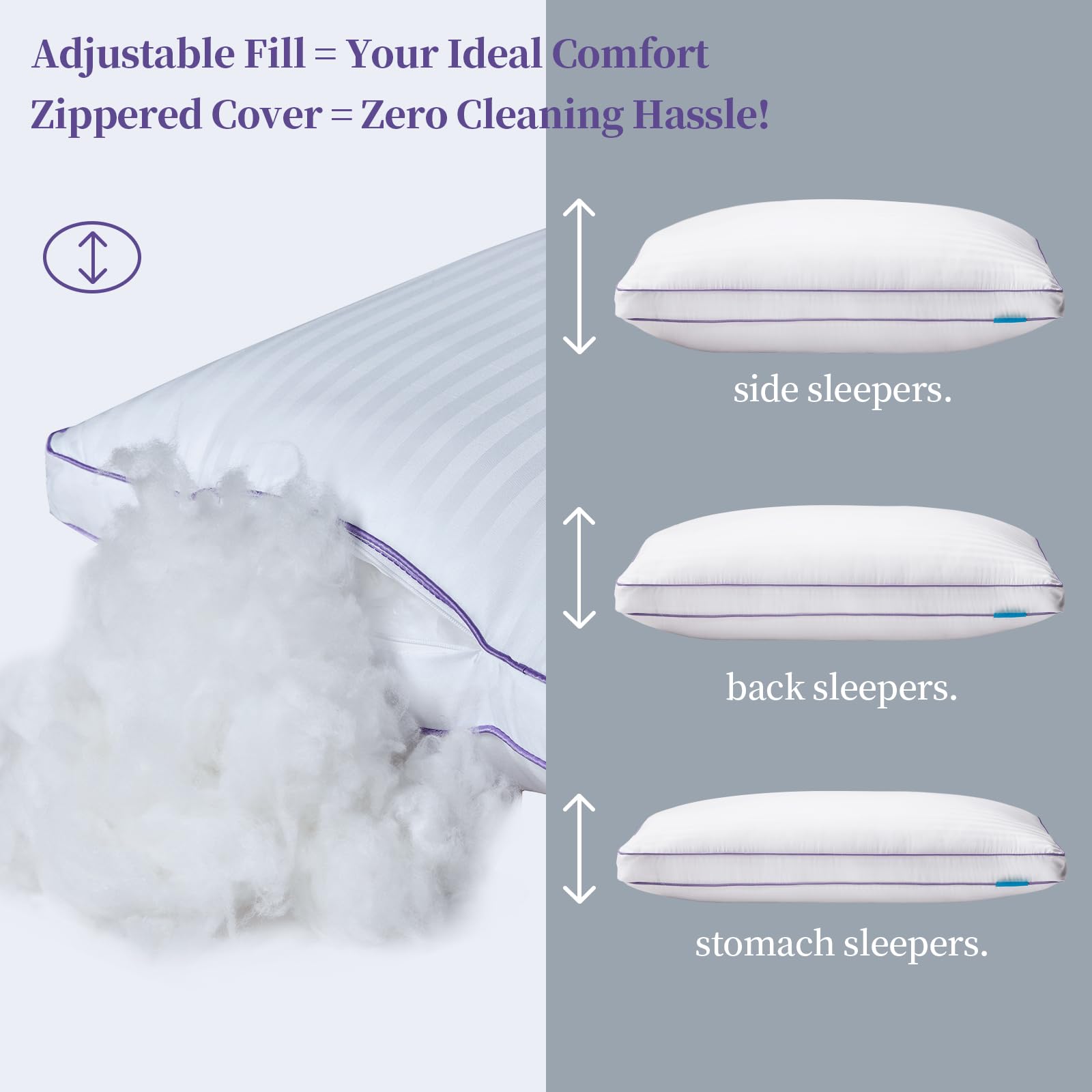 SLEEPDIARY King Size Pillows Set of 2,Hotel-Quality Bed Pillows with Zipper for Adjustable Loft, Machine Washable, Down Alternative Filling for Back, Side & Stomach Sleepers, White - Medaid International
