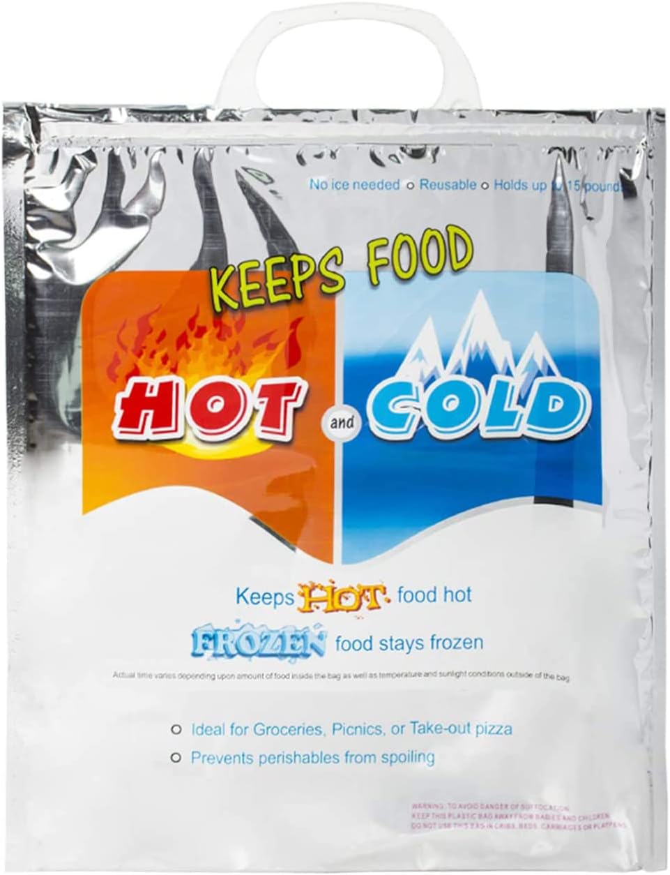 N.HOUSE Keeps Hot and Cold Bag, Reusable Insulated Bag Food Storage for Frozen Items & Hot Items Including Lunch Bags & Grocery Shopping Bags Reinforced Heavy Duty, Size 49x41cm, Silver, CB 3115 - Medaid International