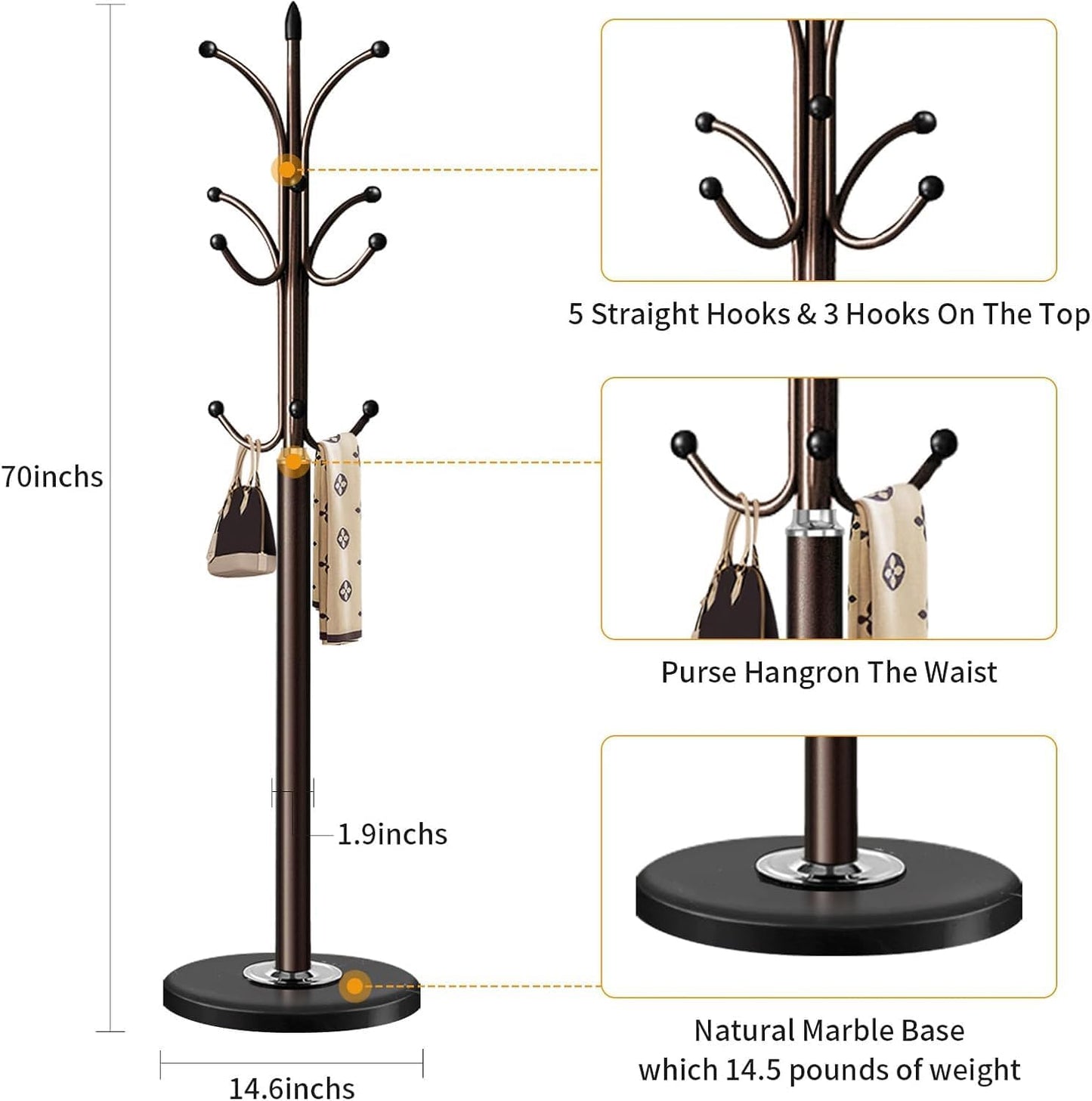 Coat Racks, Coat Stand Metal Hat Heavy Bedroom Hallway Free Standing Clothes Hat Rack Hangers Hat Hanger Holde - Medaid International