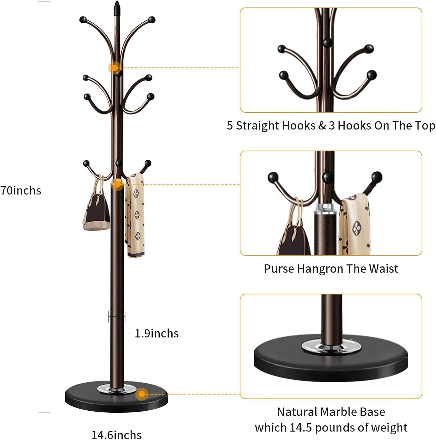 Coat Racks, Coat Stand Metal Hat Heavy Bedroom Hallway Free Standing Clothes Hat Rack Hangers Hat Hanger Holde - Medaid International