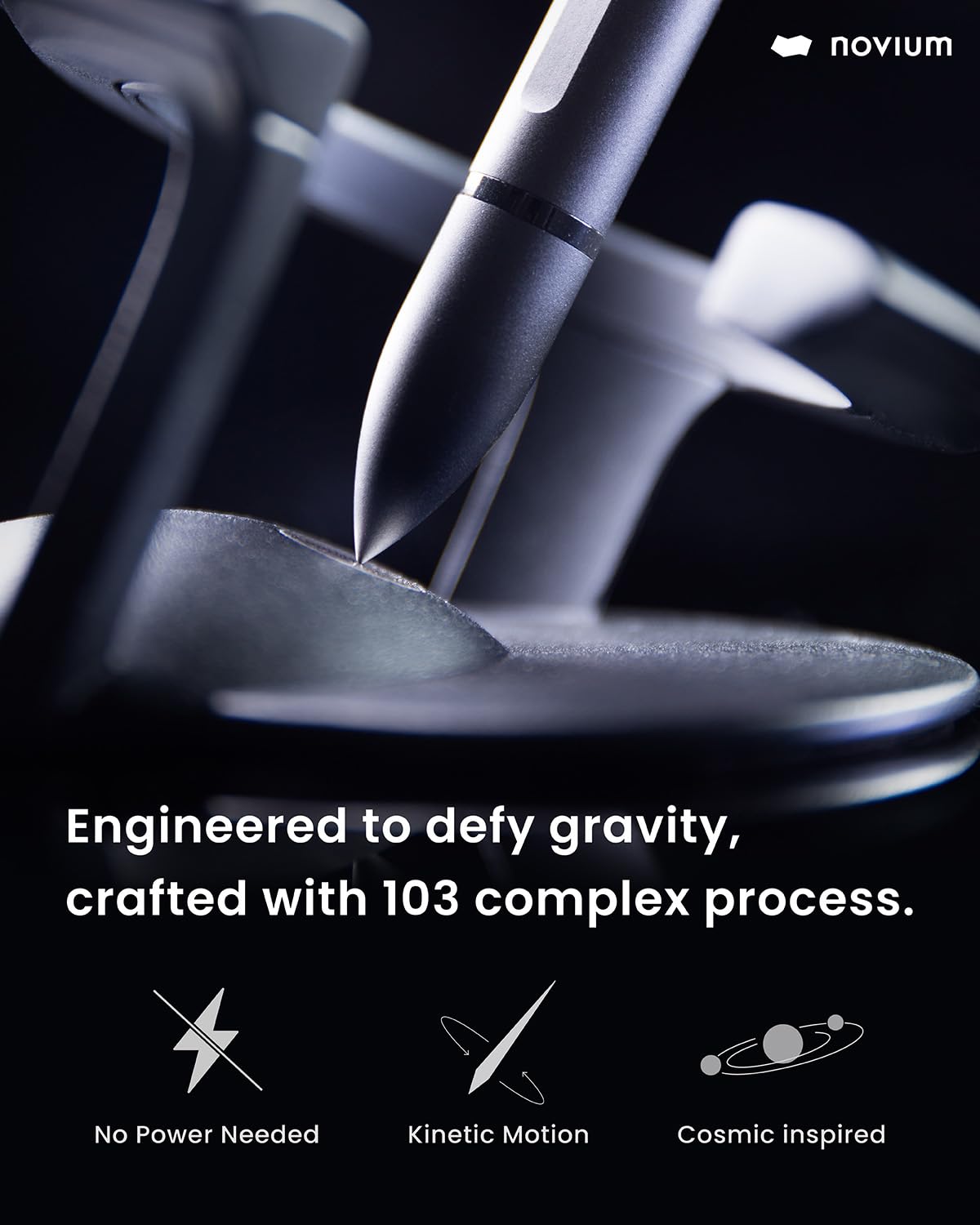 novium Hoverpen Interstellar - Space Black, Ballpoint Pen, Unique Conversational Starter, Premium Futuristic Design, Precision Flow Ink, Schmidt Ballpoint Cartridges - Medaid International