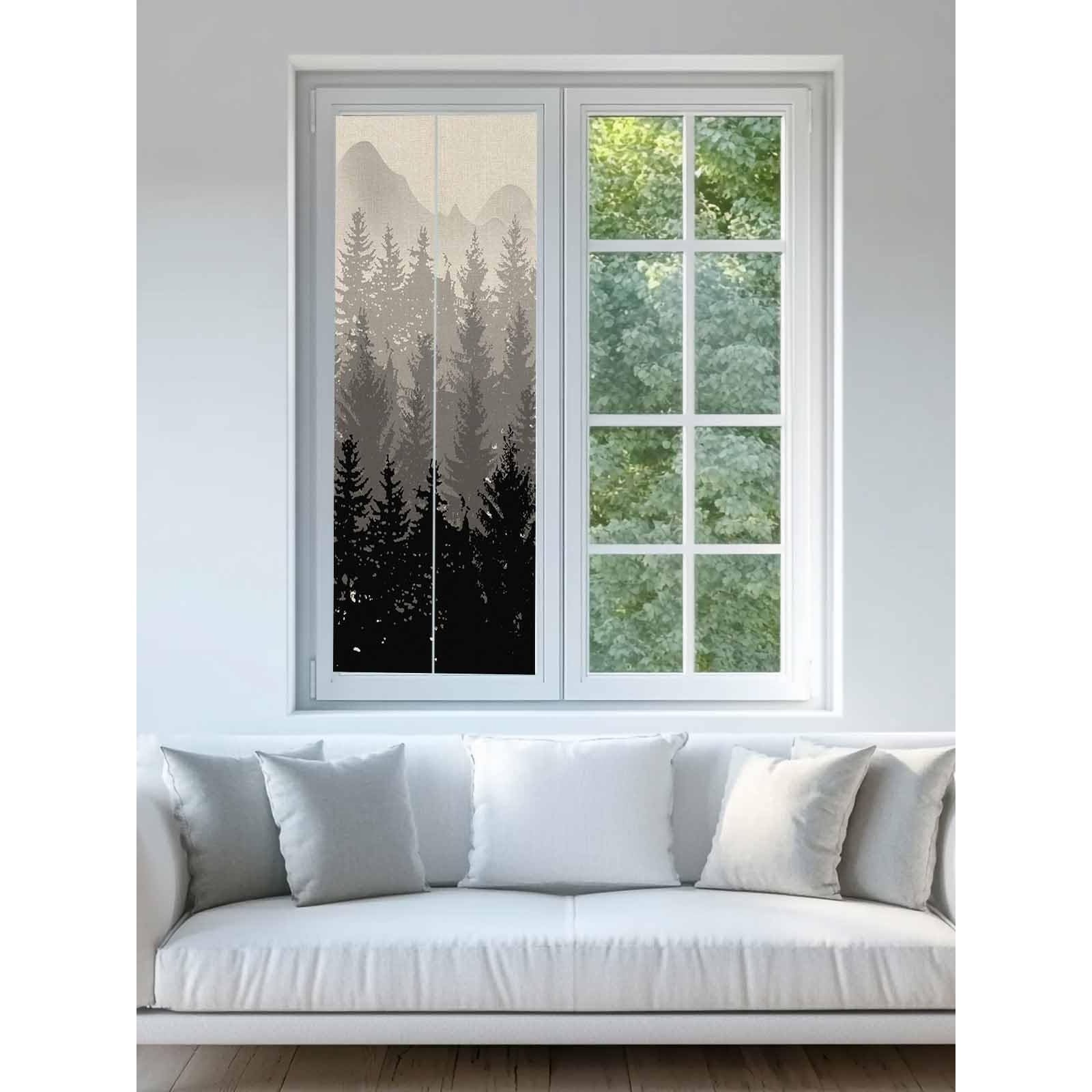 Window Privacy Film Abstract Forest Static Cling Window Film for Glass Windows Removable Decorative Glass Clings for Home Bathroom Office 17.7"x39" Black Gray Trees - Medaid International