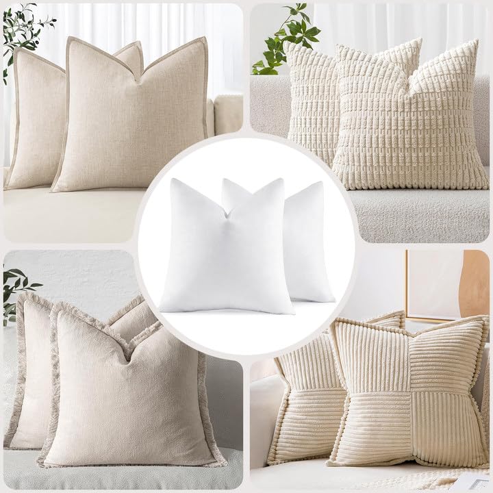 MIULEE 26x26 Euro Pillow Inserts,Set of 2 Down Feather Throw Pillows for Couch Sofa Bed, Decorative Fluffy Throw Pillow Inserts Cotton Fabric,White - Medaid International