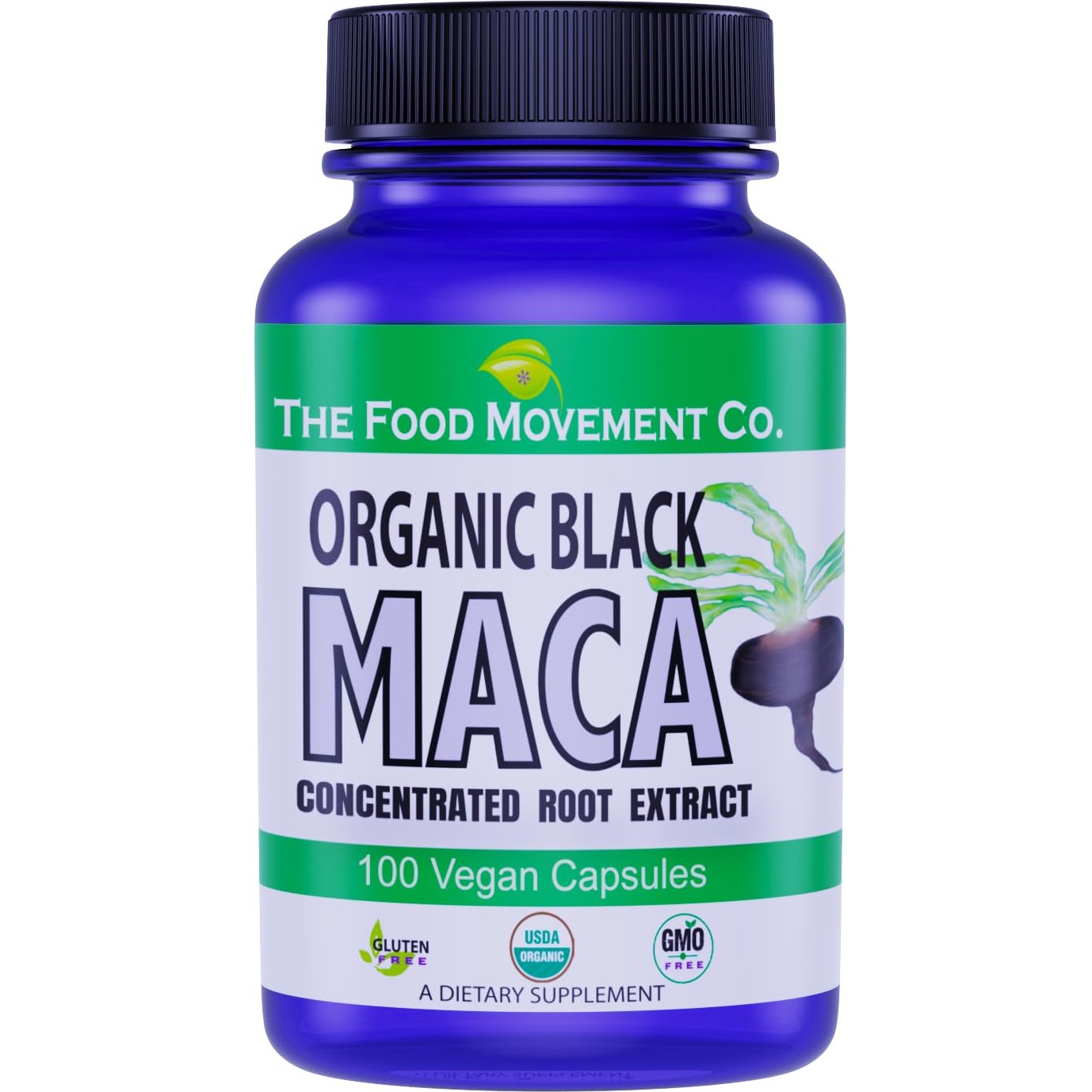 THE FOOD MOVEMENT CO. Black Maca 500mg 60 Capsules - Organic, Non-GMO, Vegan, Gluten Free- Black Maca Root Supplement for Whole Body Wellness - Medaid International