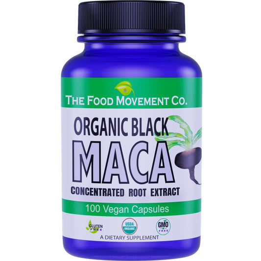 THE FOOD MOVEMENT CO. Black Maca 500mg 60 Capsules - Organic, Non-GMO, Vegan, Gluten Free- Black Maca Root Supplement for Whole Body Wellness - Medaid International