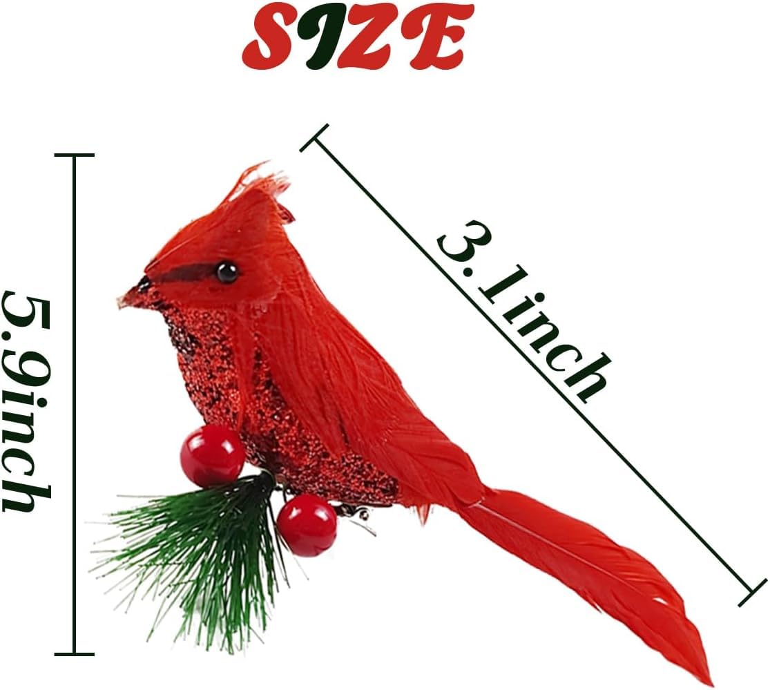 4PCS Artificial Red Cardinal Birds Clip on Pine Branches -Christmas Realistic Feathered Birds with Clip for Christmas Tree Ornament Decorations, Arts and Crafts - Medaid International