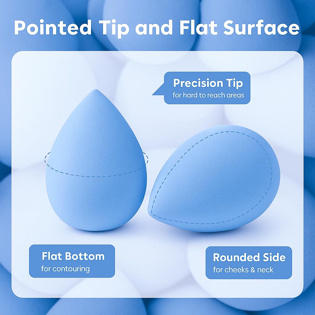 Makeup Sponge Set 4pcs-Blue, Premium Beauty Blenders, Versatile for Liquid, Cream, and Powder Makeup, Gentle on Skin, Easy Clean, Wet/Dry Use - Medaid International