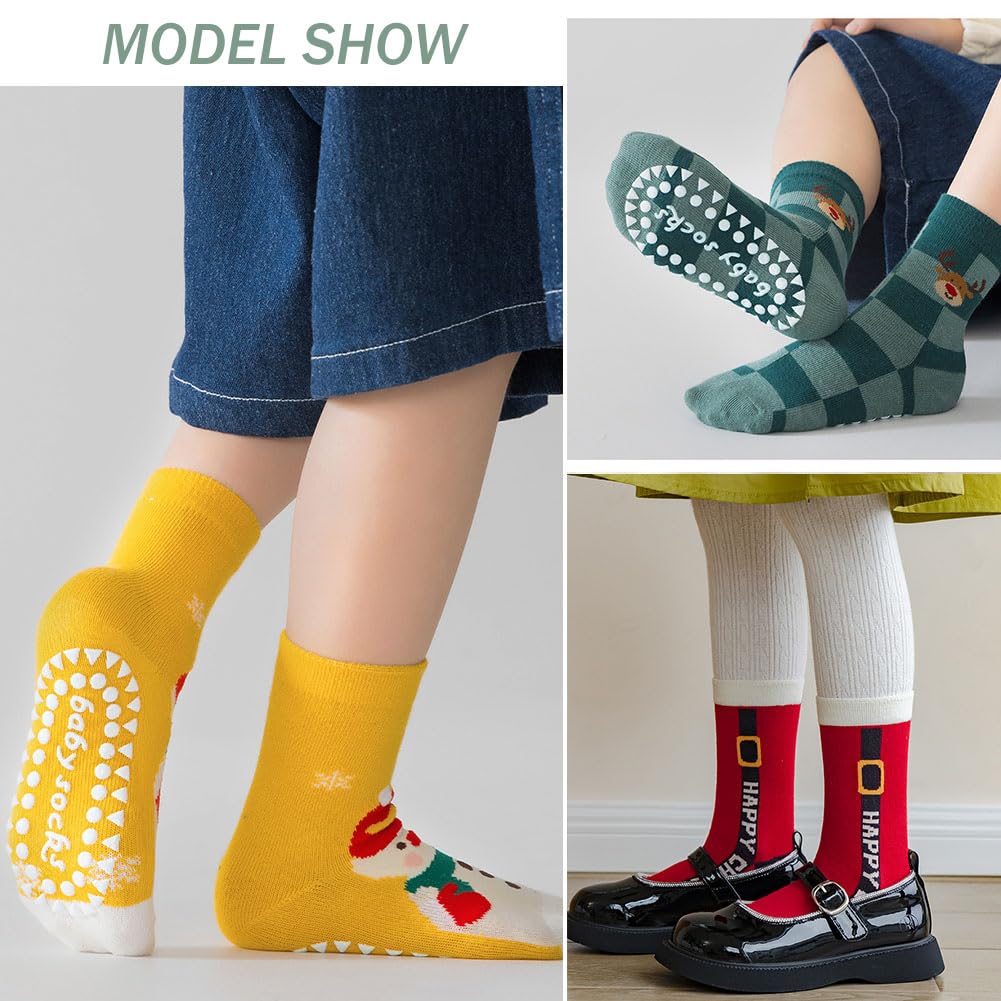 WATOCHE Kids Christmas Socks Toddler Nonslip Grip Christmas Xmas Socks for Baby Holiday Winter Warm for Boys/Girls(Nonslip Tree Set,1-3T) - Medaid International