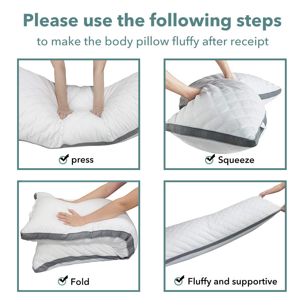 Oubonun Premium Adjustable Loft Quilted Body Pillows - Firm and Fluffy - Quality Plush - Down Alternative - Head Support Pillow - 21"x54" - Medaid International