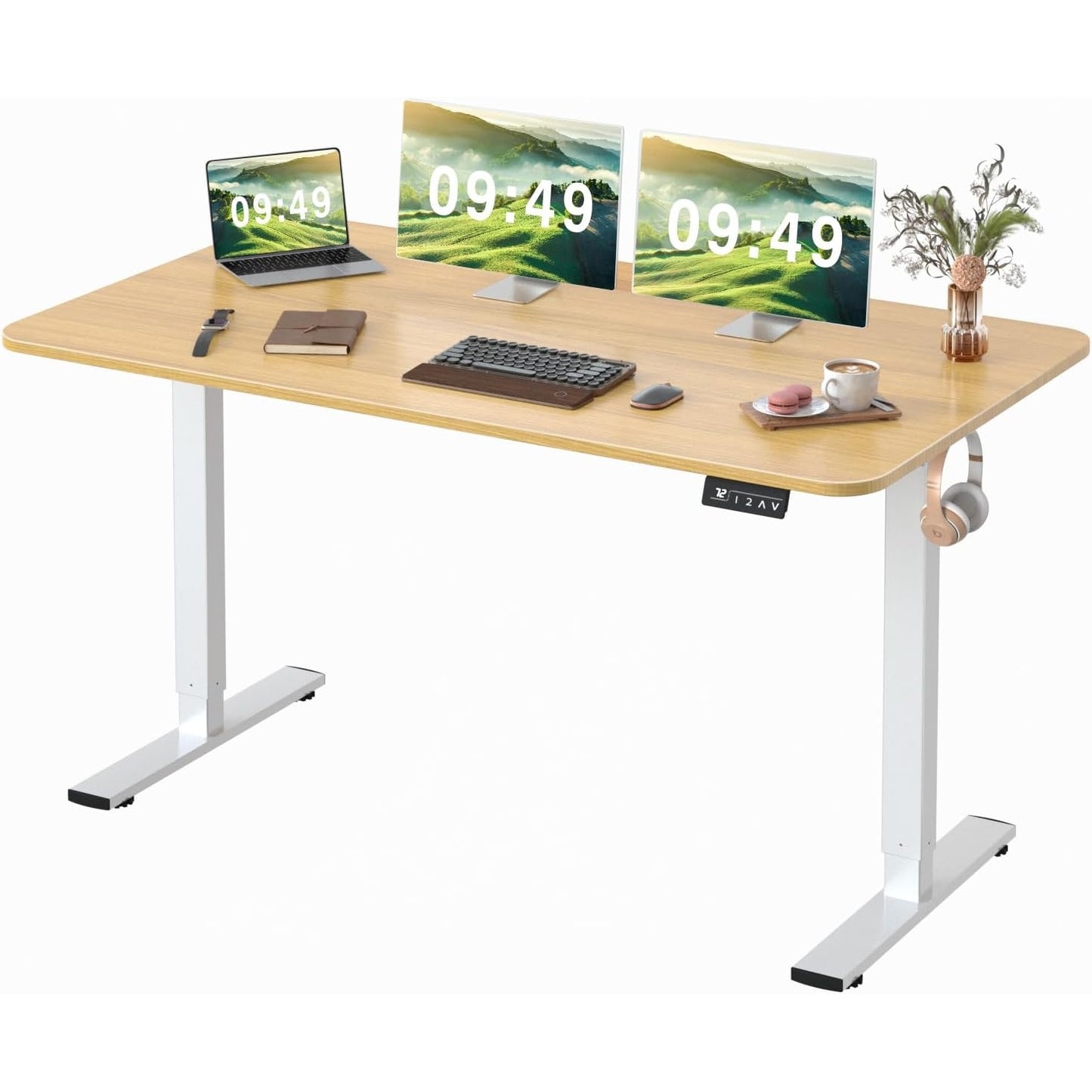 Furmax Electric Height Adjustable Standing Desk Large 55 x 24 Inches Sit Stand Up Desk Home Office Computer Desk Memory Preset with T-Shaped Metal Bracket, Black - Medaid