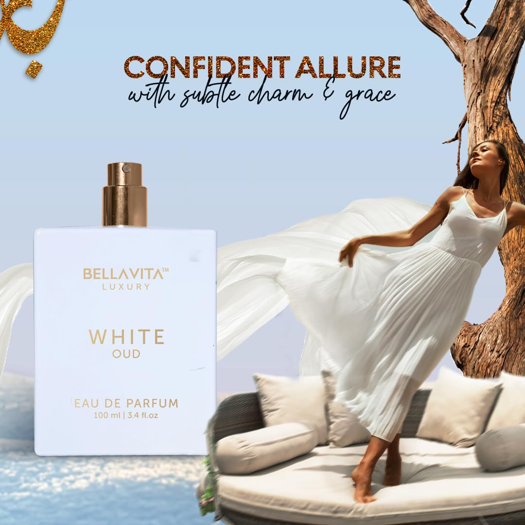 BellaVita Luxury White OUD Unisex Perfume 100Ml | Premium Arabic Men and Women Perfumes | Notes of Artemisia, Musk, Oud Vetiver and Freesias | Exquisite Unisex Arabian Perfume for Women & Men - Medaid International