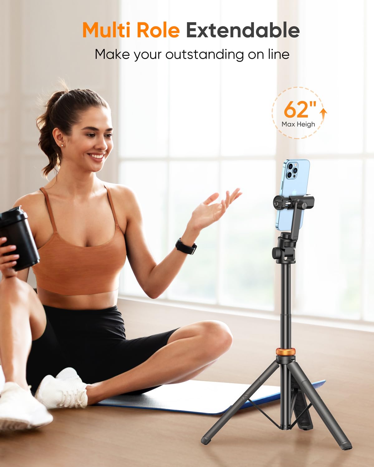 EUCOS 62" Phone Tripod, Tripod for iPhone & Selfie Stick with Remote, Extendable Cell Phone Stand & Ultimate Phone Holder, Solidest Phone Stand Compatible with iPhone/Android - Medaid International