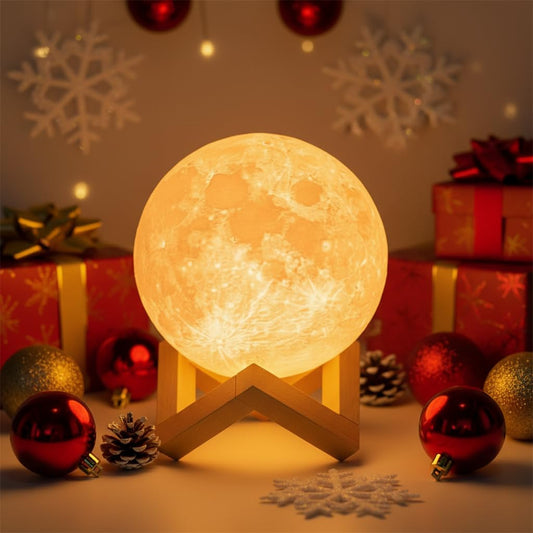Mydethun Moon Lamp 3D Night Light - 5.9' Christmas Table Decor w/Wooden Base, Gift for Women, Mom & Kids, Bedroom Decor w/Touch-Dimmable & USB Rechargeable, Dual-Color White/Warm Yellow - Medaid International