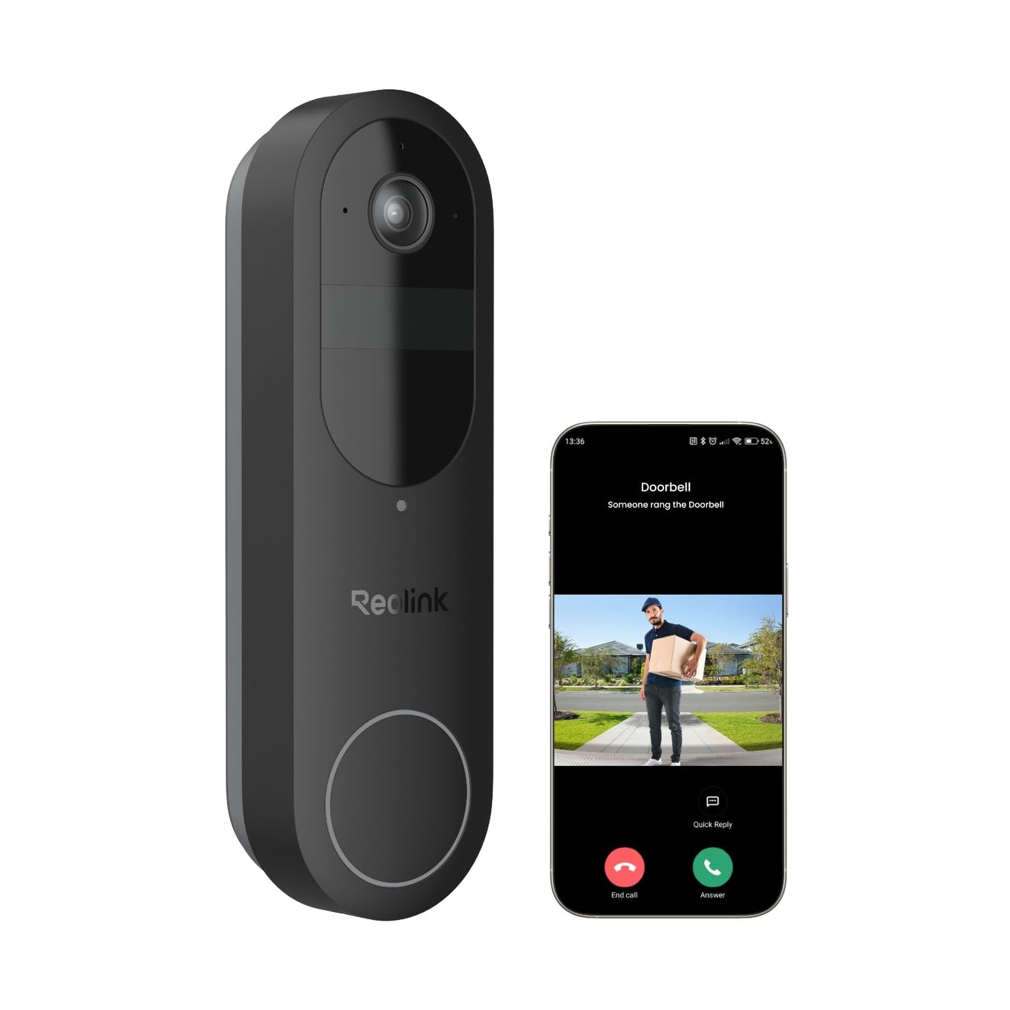 REOLINK Wireless 2K Battery Video Doorbell Camera, 150°x150° Head-to-Toe View, 2.4/5 GHz WiFi, Battery or Wired Power Options, Two-Way Talk, Person/Vehicle/Package Detection(Chime not Included) - Medaid International