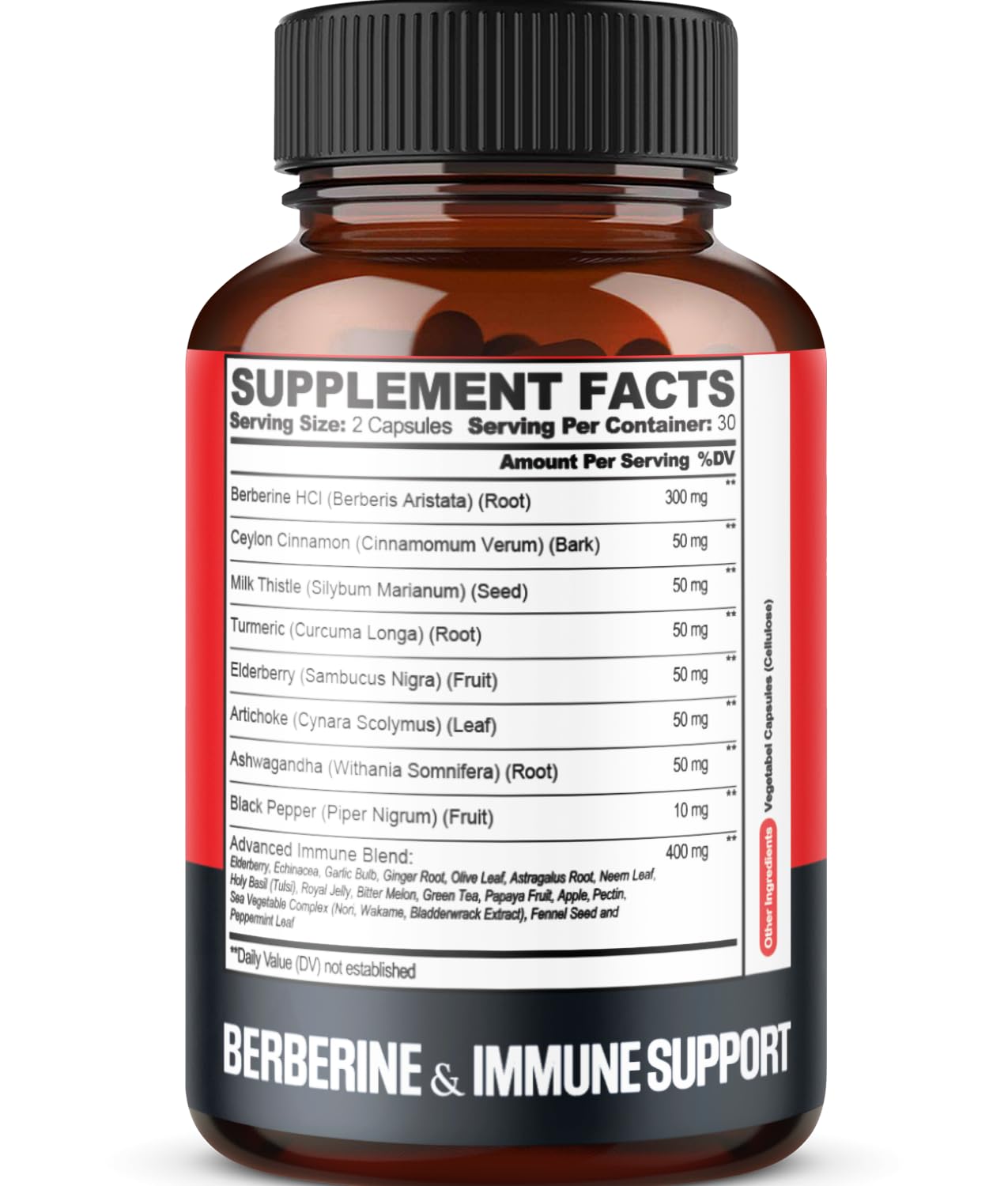 Premium Berberine Supplement with Ceylon, Ashwagandha, Turmeric, Milk Thistle, Elderberry & Black Pepper - Supports Immune System, Cardiovascular & Gastrointestinal - 60 Capsules - Medaid International