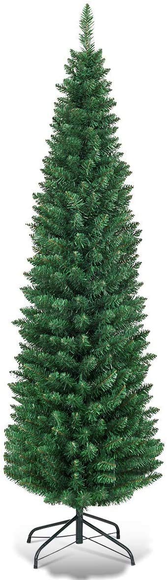 Giantex, Green Artificial Pencil Christmas, Premium Hinged Pine Tree with Solid Metal Legs, Perfect for Home, Shops and Holiday Decoration, (5FT) (Artificial Pencil Christmas Tree) - Medaid International