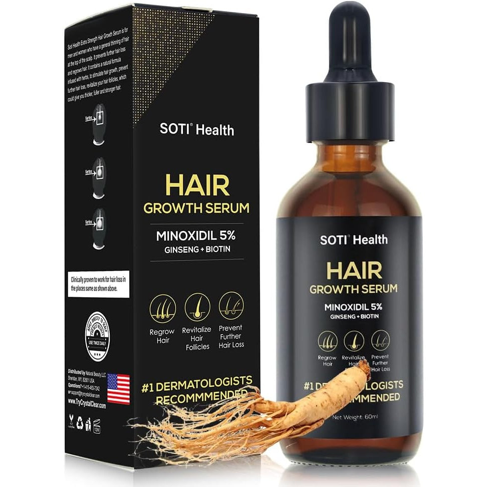 Soti 5% Minoxidil Hair Growth, Hair Loss Regrowth Serum for Hair Loss and Hair Regrowth, Topical Treatment for Thinning Hair, Ginseng and Biotin Extra Strength Formula (1 pack) - Medaid