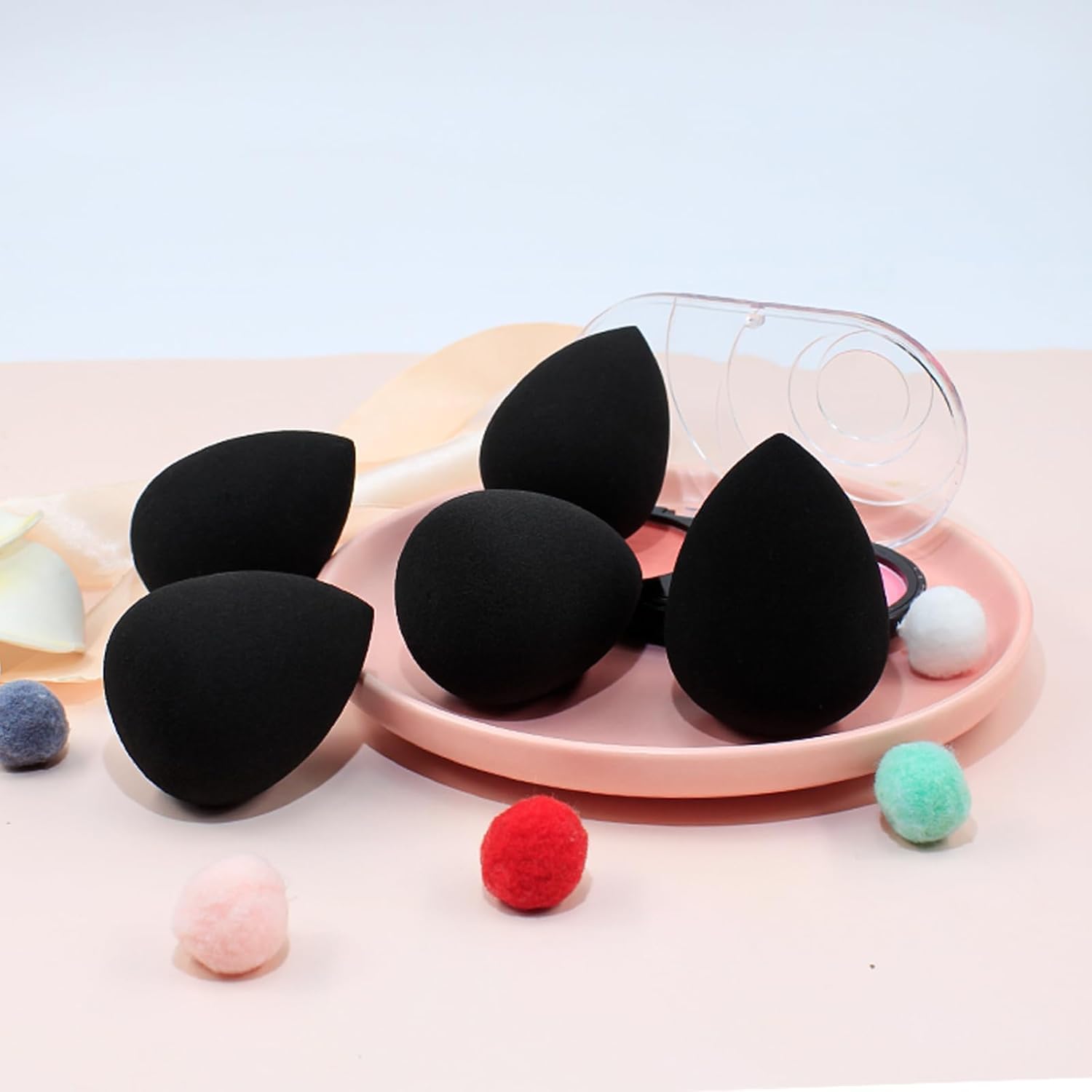Makeup Sponge Set of 5, Soft and Latex-Free Beauty Sponge for Blending with Foundation Liquid Cream and Powder. Blender for Flawless Make Up Application, Black Beauty Gift - Medaid International